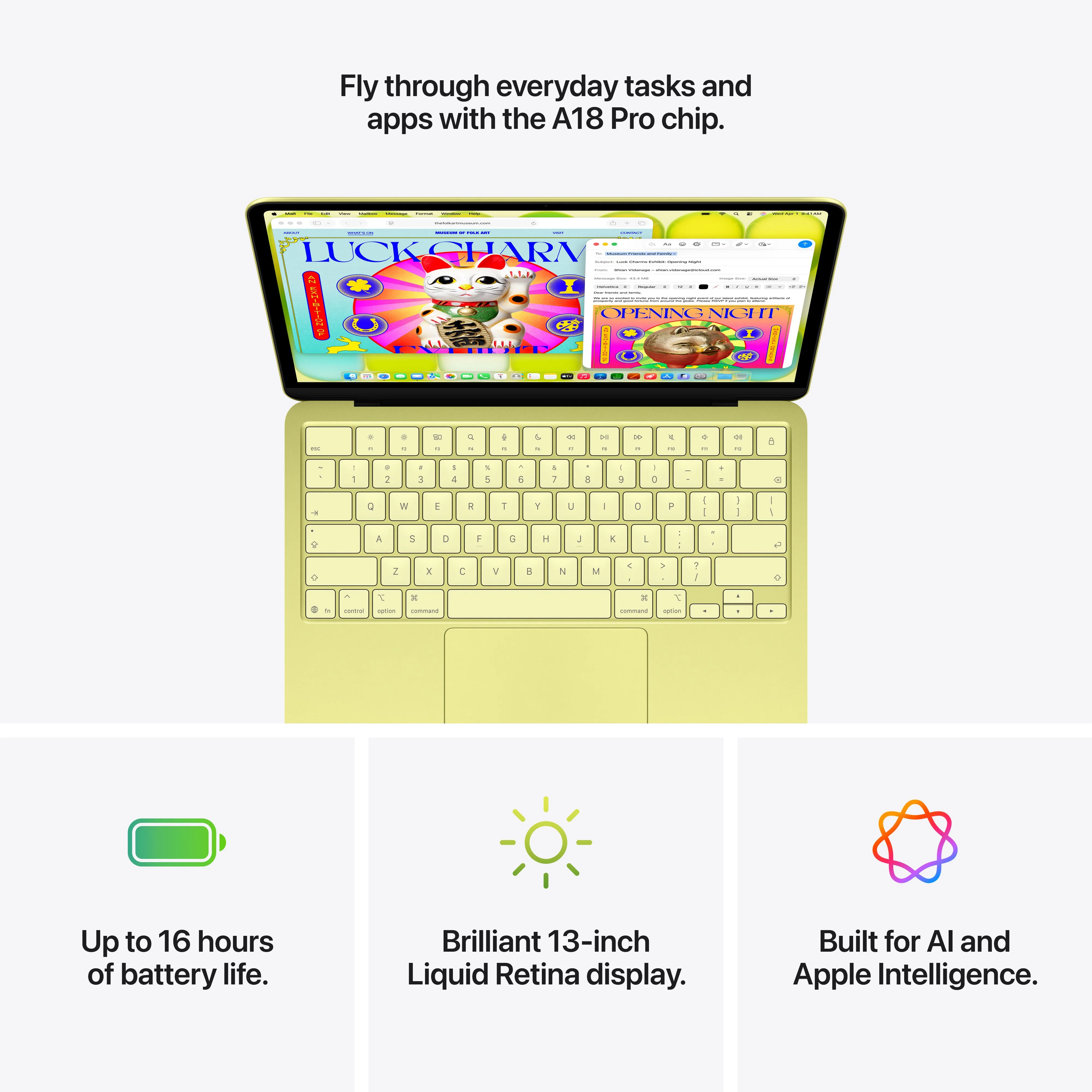 13-inch MacBook Neo: Apple A18 Pro chip with 6‑core CPU and 5‑core GPU, Magic Keyboard, 256GB SSD - Citrus - Image 9