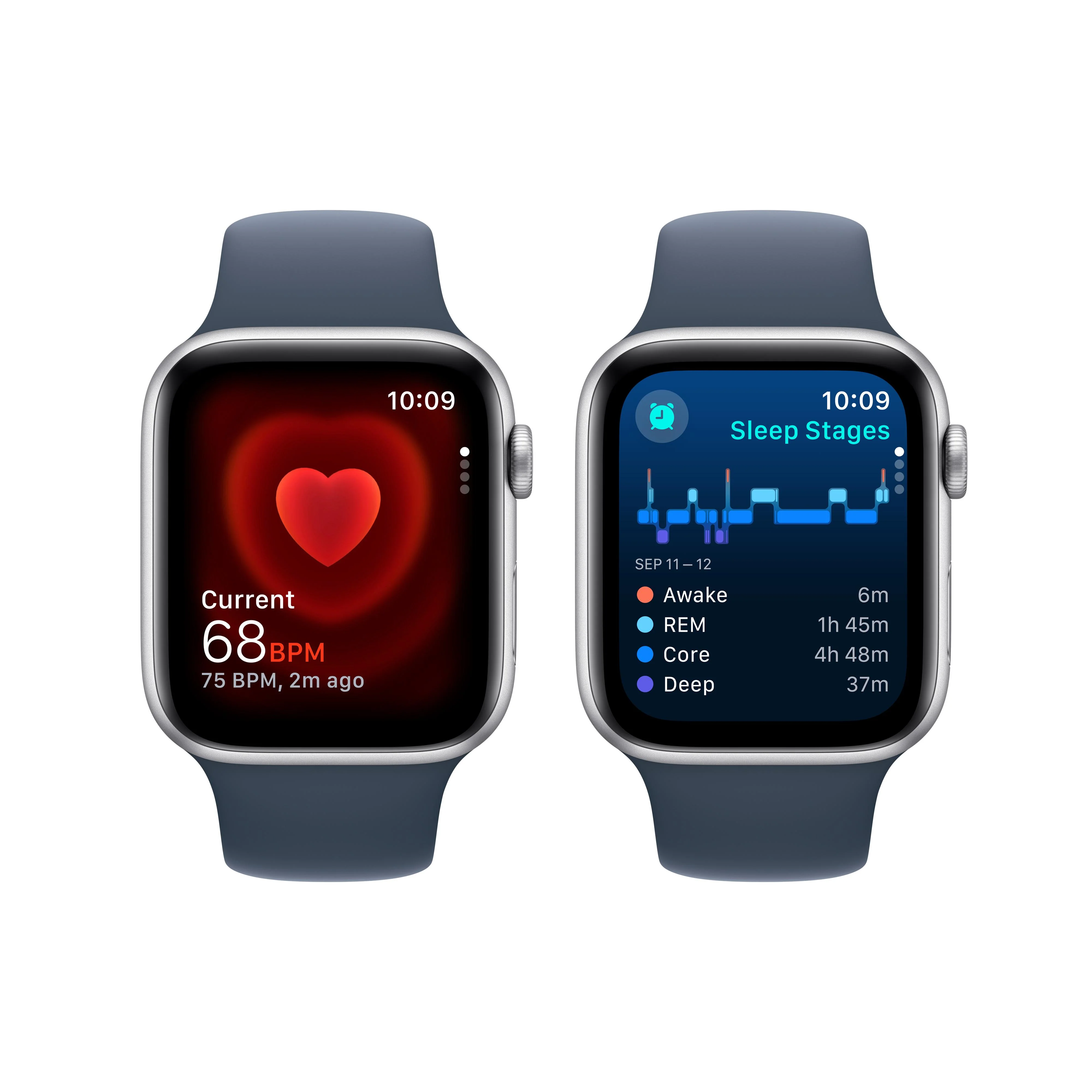 Apple Watch SE GPS + Cellular 44mm Silver Aluminum Case with Storm Blue Sport Band - S/M - Image 5