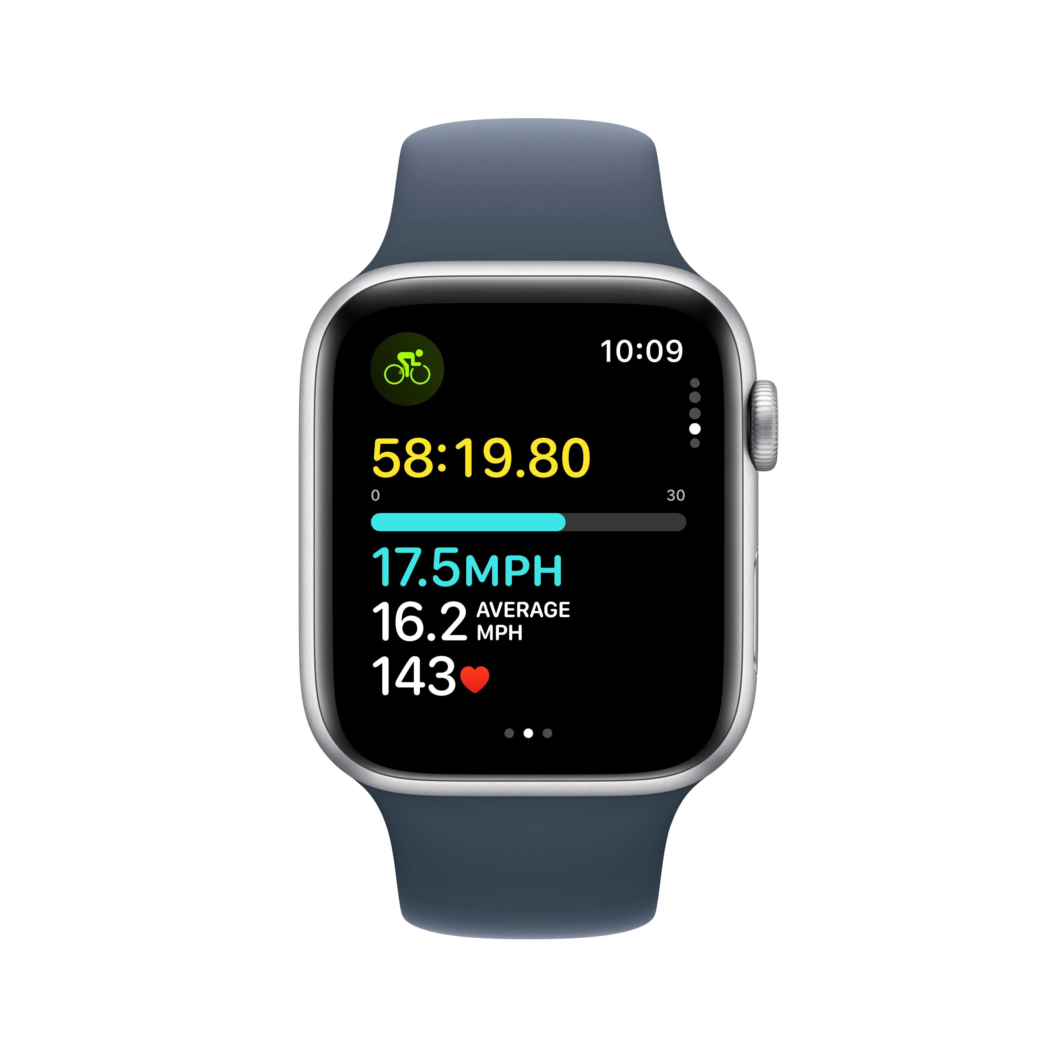 Apple Watch SE GPS + Cellular 44mm Silver Aluminum Case with Storm Blue Sport Band - S/M - Image 6