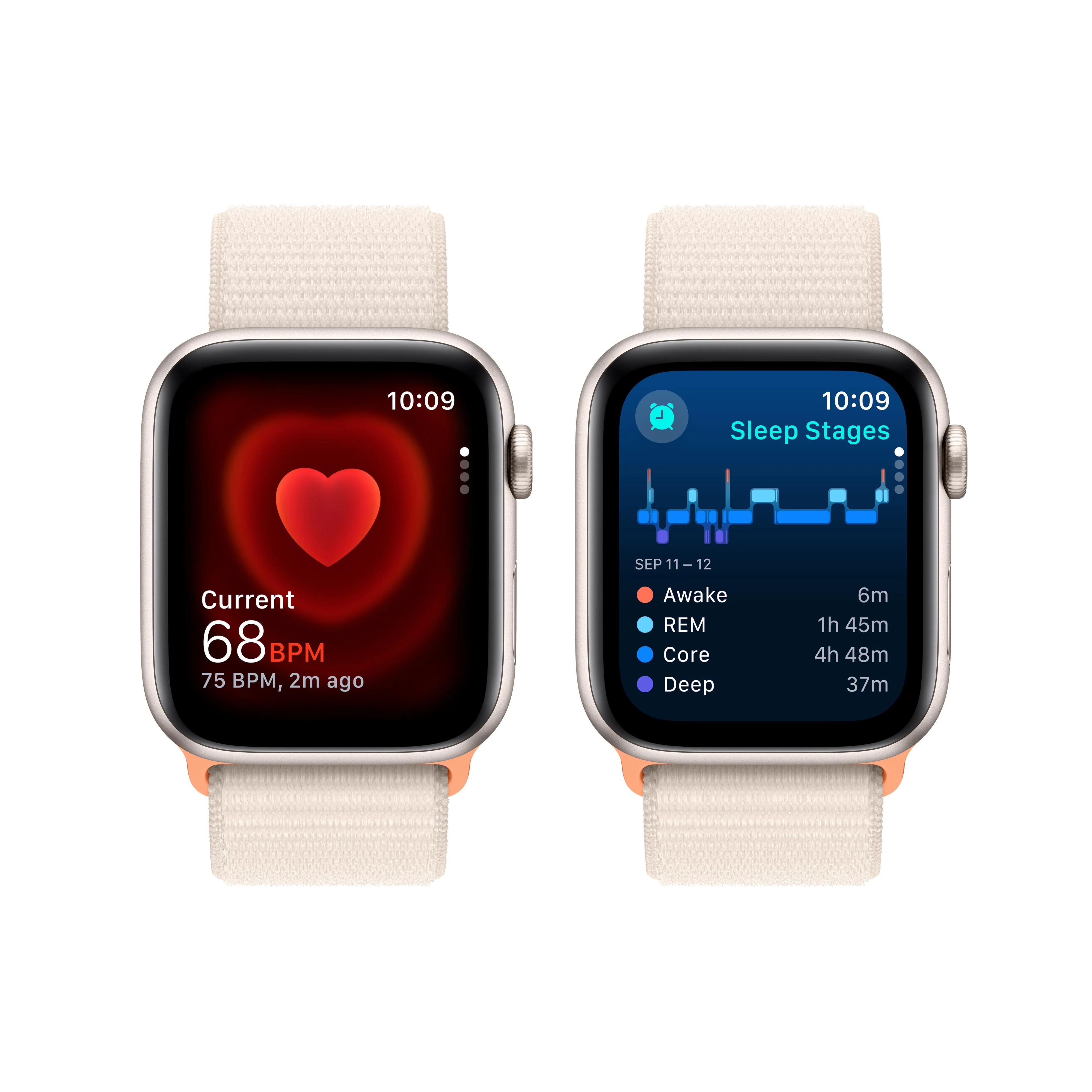 Apple Watch SE GPS + Cellular 44mm Starlight Aluminum Case with Starlight Sport Loop - Image 5