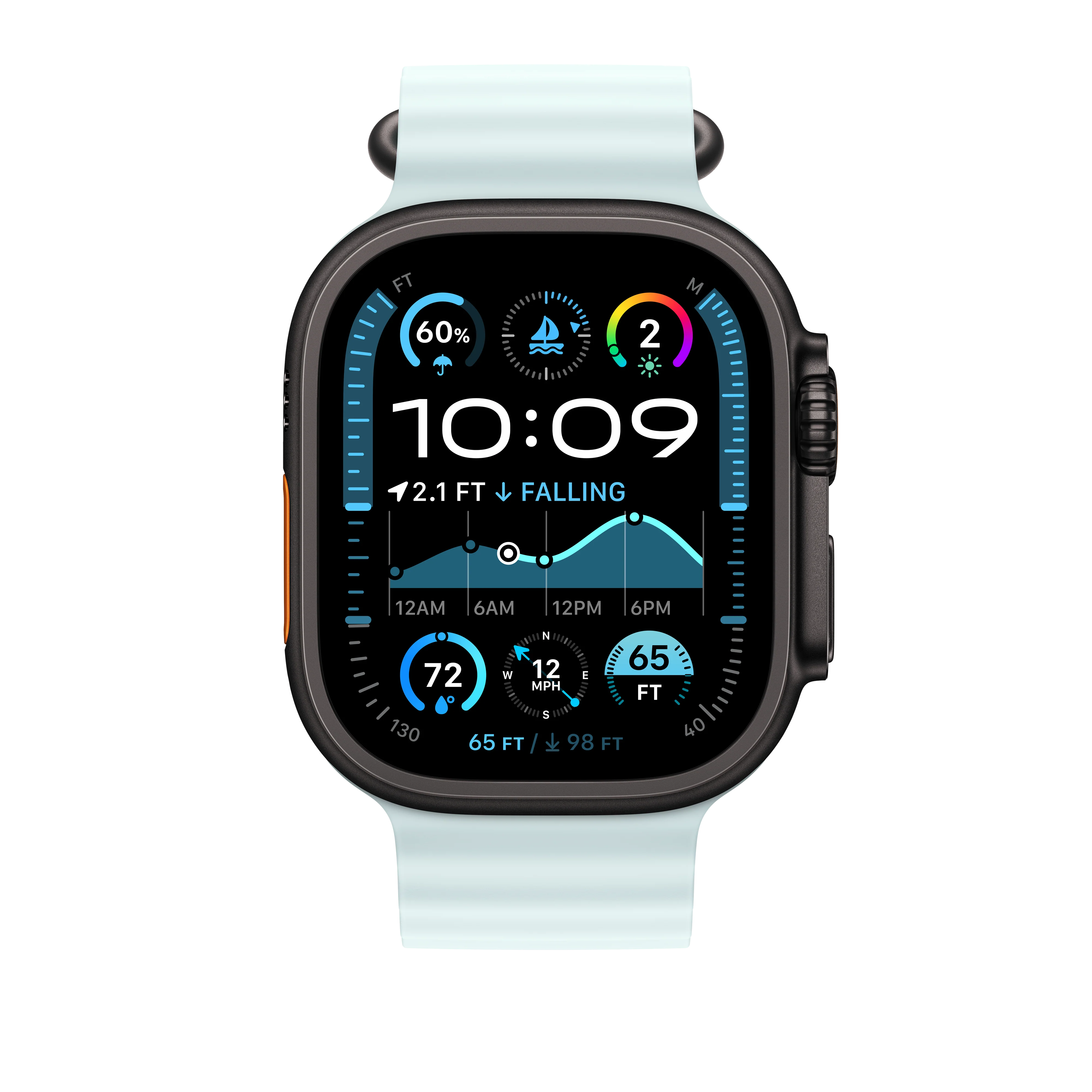49mm Ice Blue Ocean Band - Black Titanium Finish - Image 3