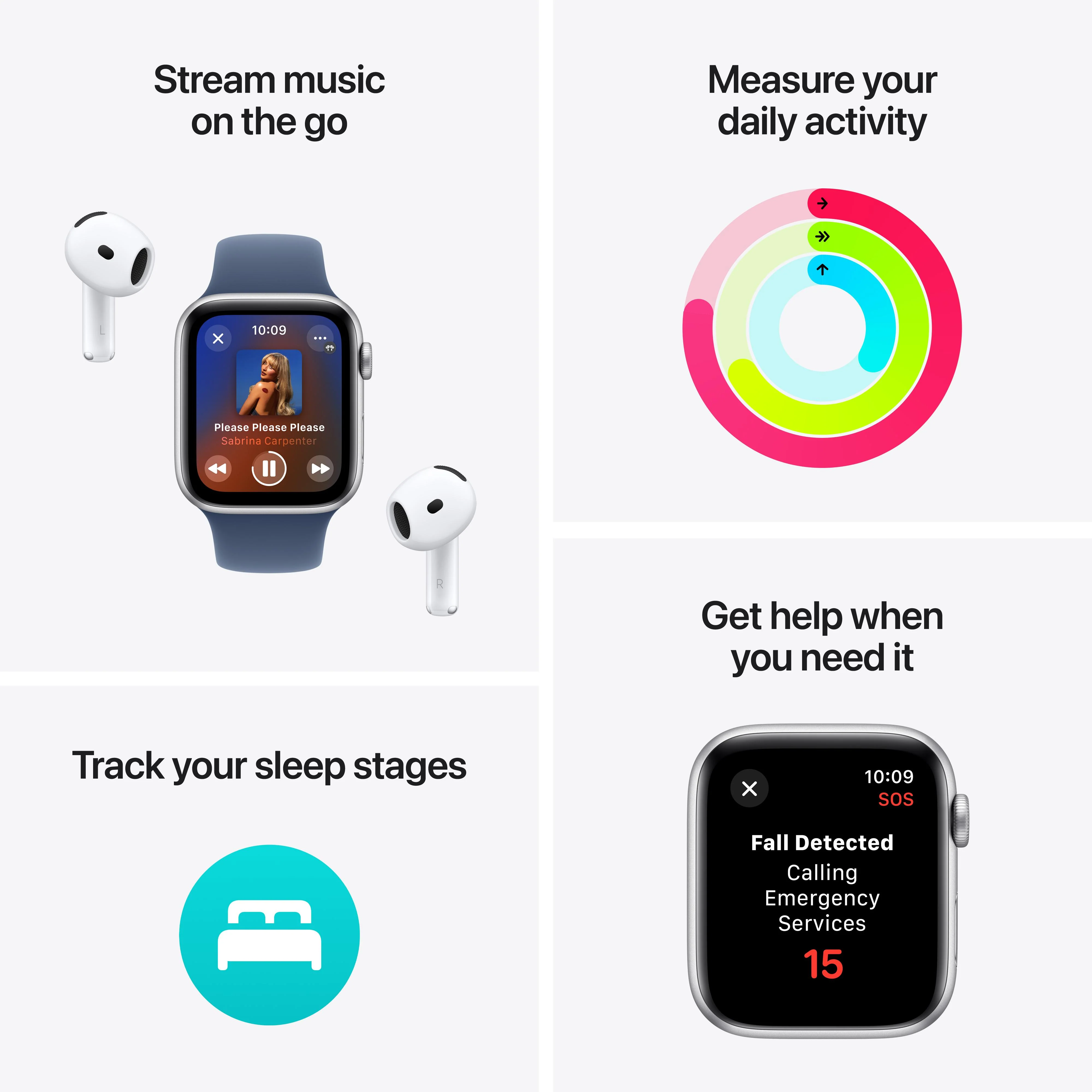 Apple Watch SE GPS 44mm Silver Aluminum Case with Denim Sport Band - S/M - Image 3