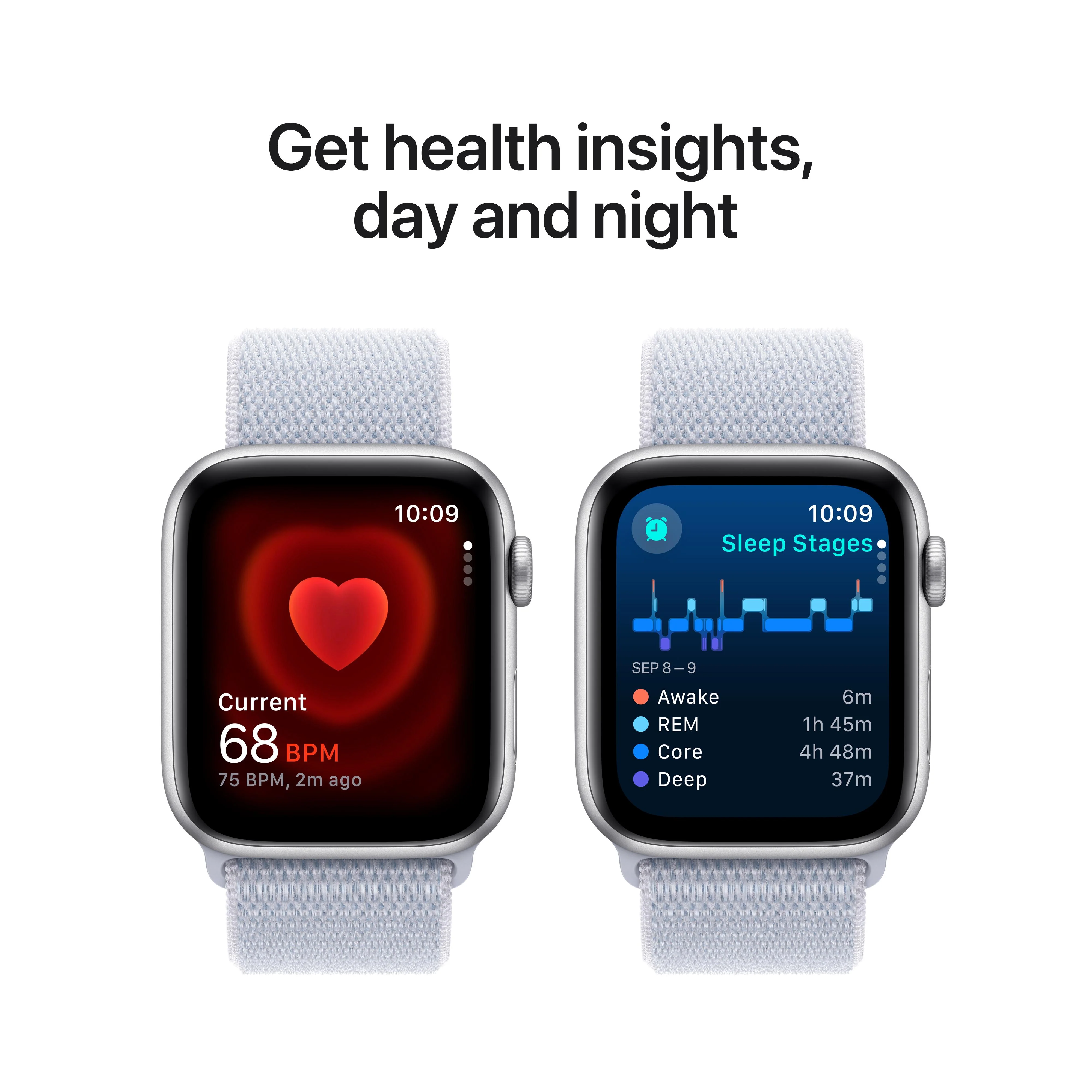Apple Watch SE GPS 44mm Silver Aluminum Case with Blue Cloud Sport Loop - Image 5