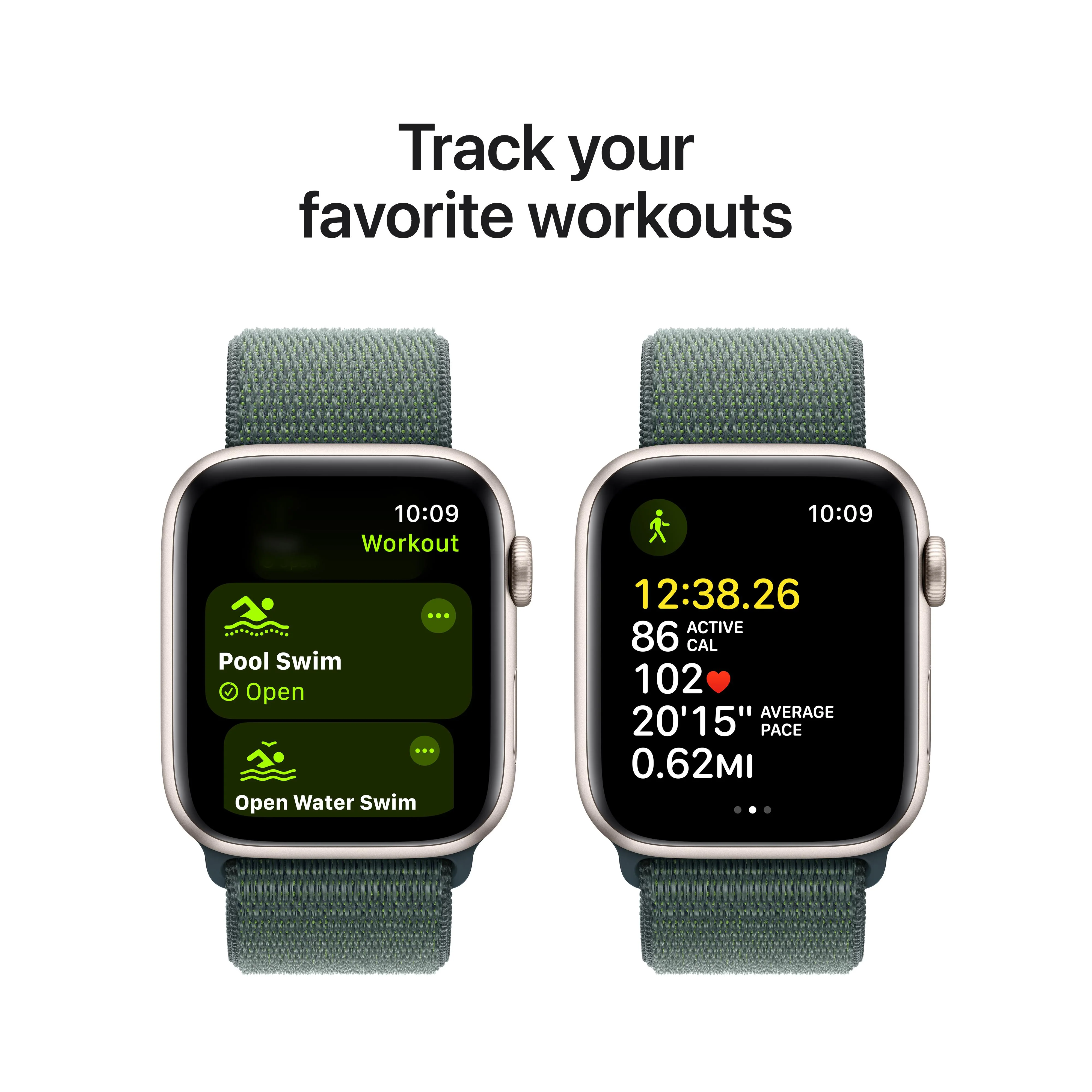 Apple Watch SE GPS 44mm Starlight Aluminum Case with Lake Green Sport Loop - Image 6