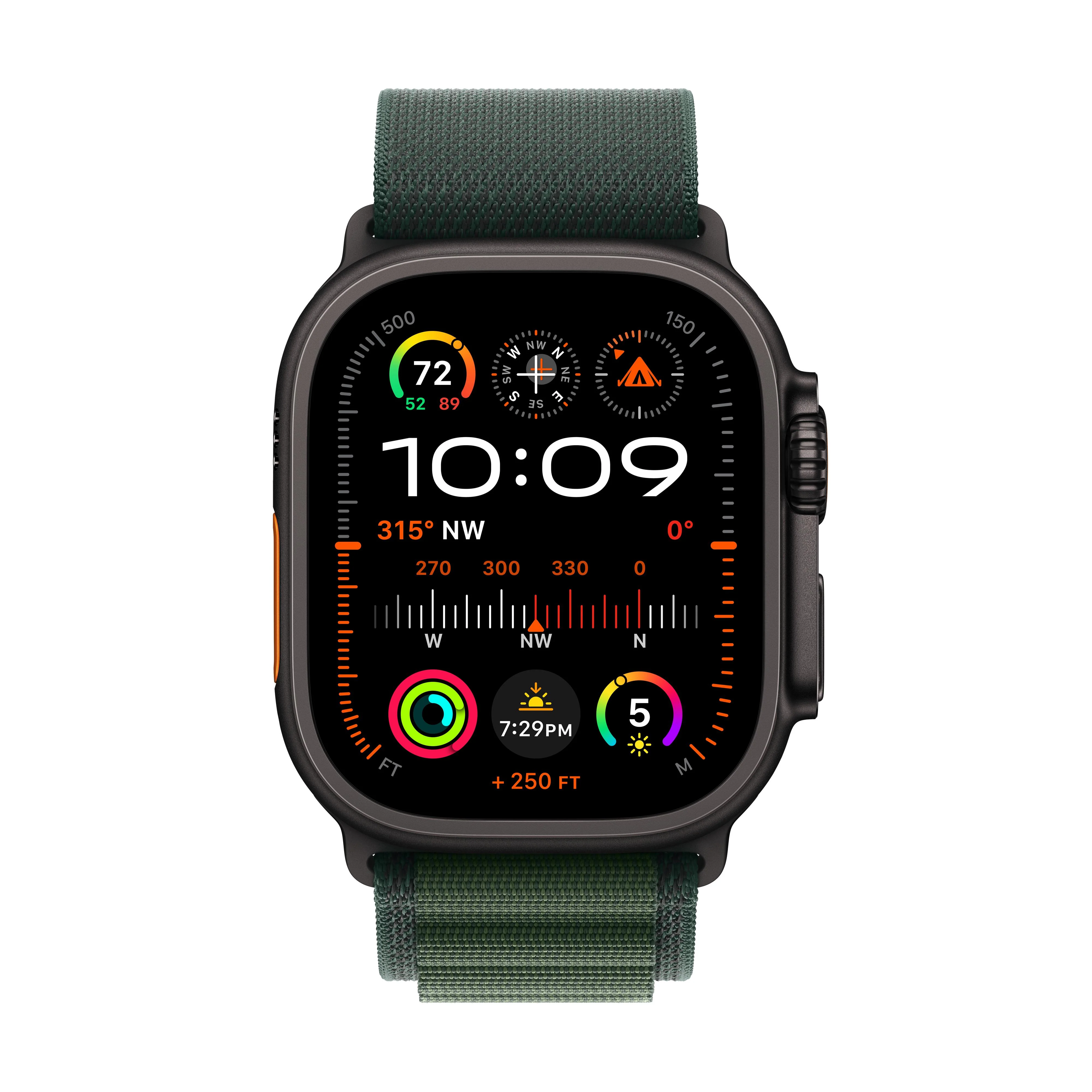 Apple Watch Ultra 2 GPS + Cellular 49mm Black Titanium Case with Dark Green Alpine Loop - Large - Image 2