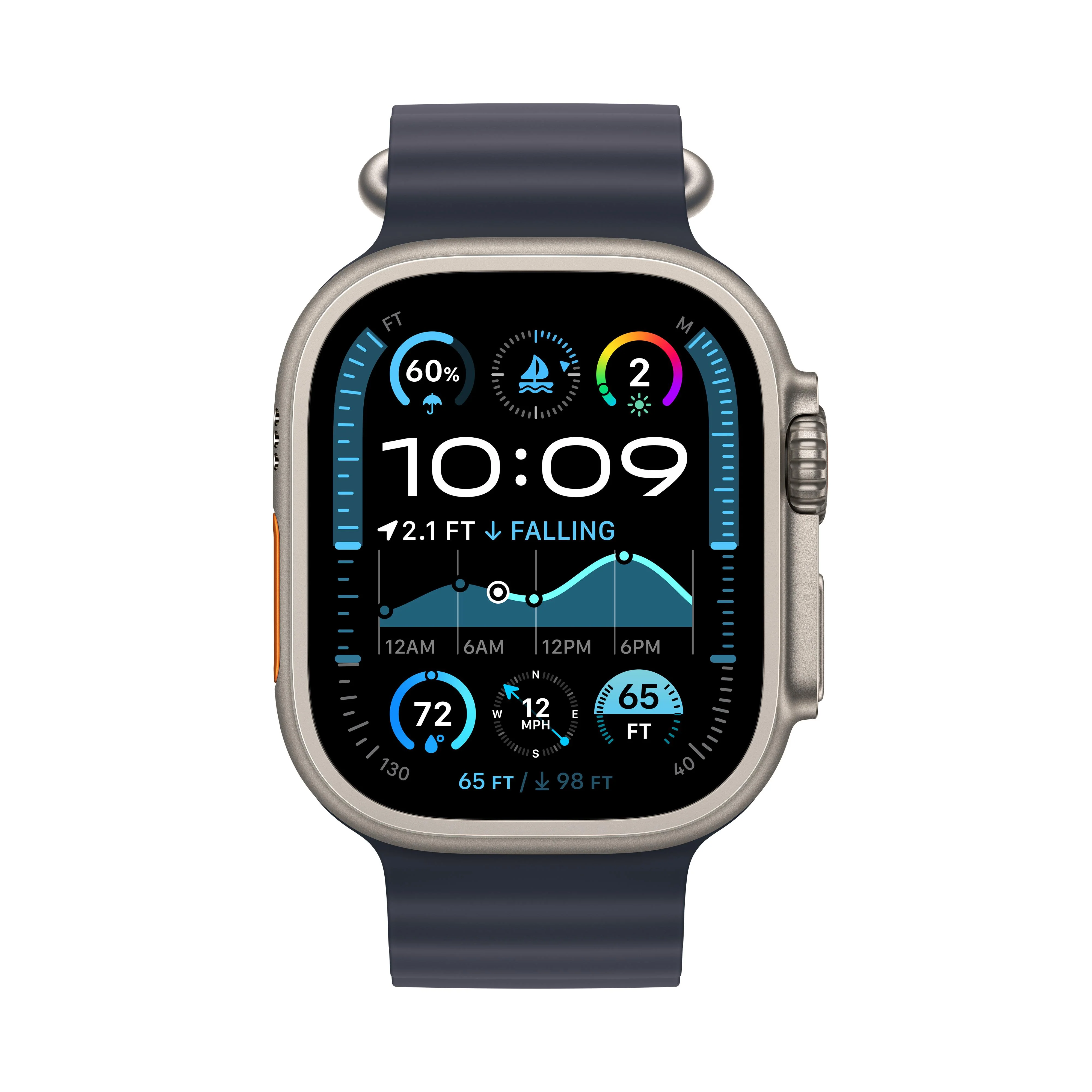 Apple Watch Ultra 2 GPS + Cellular 49mm Natural Titanium Case with Navy Ocean Band - Image 2