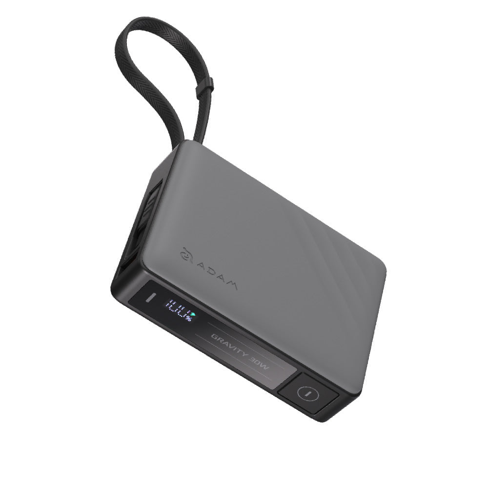ADAM ELEMENTS GRAVITY 30w Fast Charging 10,000mAh Power Bank with Built-in USB-C Cable - Gray - Image 4