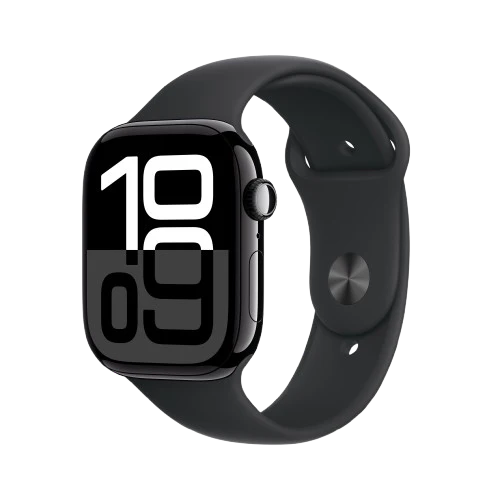 Apple Watch Series 10 GPS 46mm Jet Black Aluminum Case with Black Sport Band - S/M