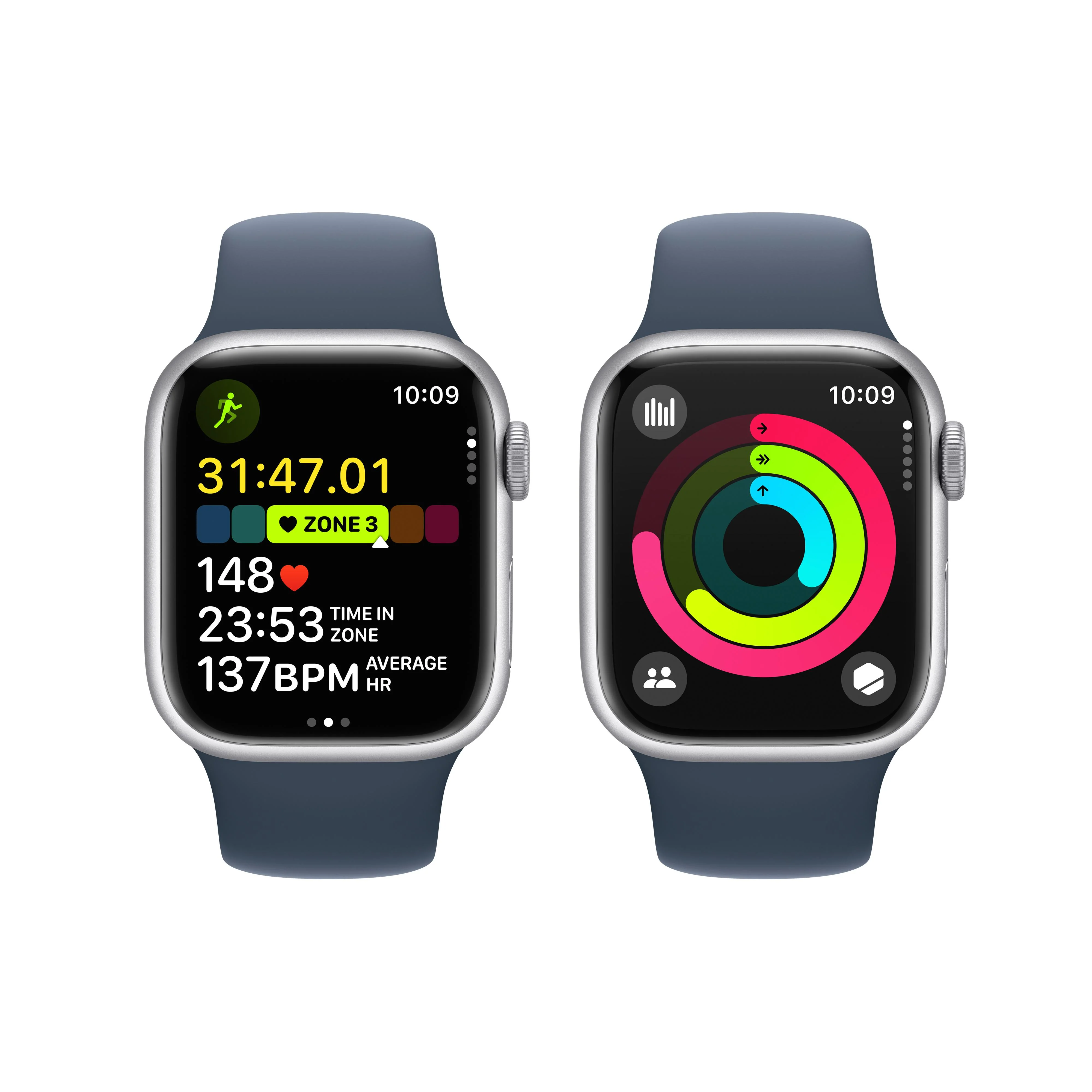 Apple Watch Series 9 GPS 41mm Silver Aluminum Case with Storm Blue Sport Band - M/L - Image 8