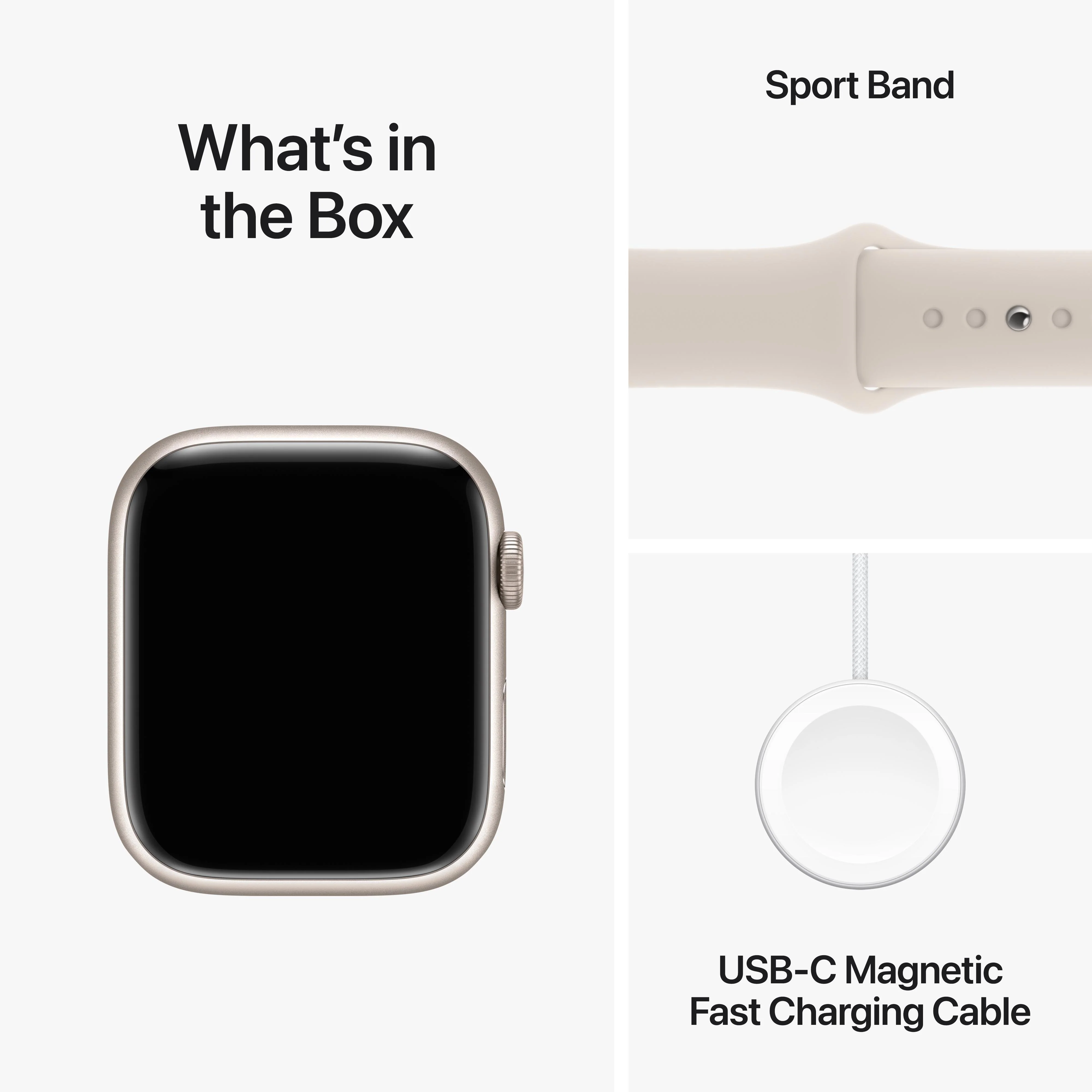 Apple Watch Series 9 GPS 45mm Starlight Aluminum Case with Starlight Sport Band - S/M - Image 10