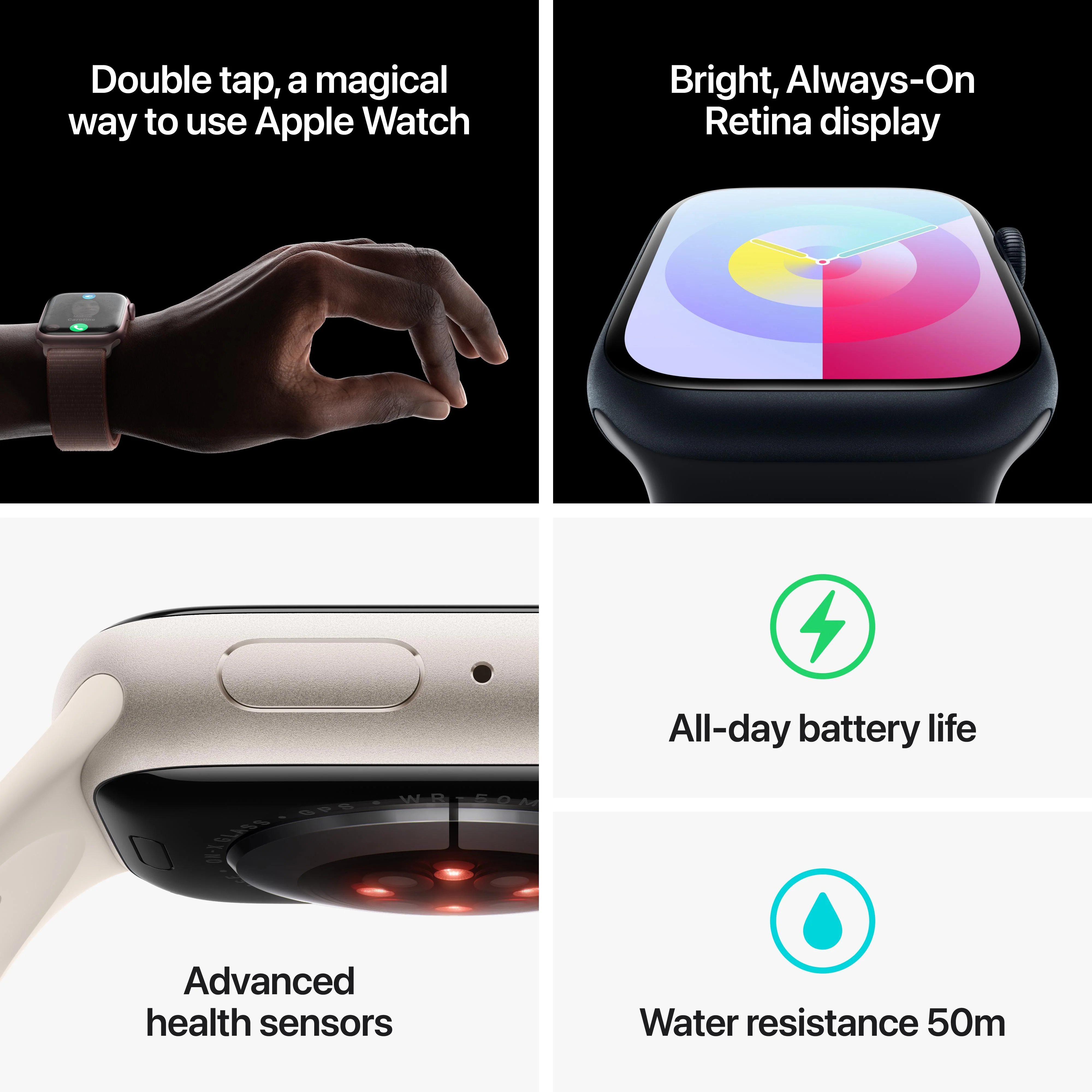 Apple Watch Series 9 GPS 45mm Starlight Aluminum Case with Starlight Sport Band - S/M - Image 9