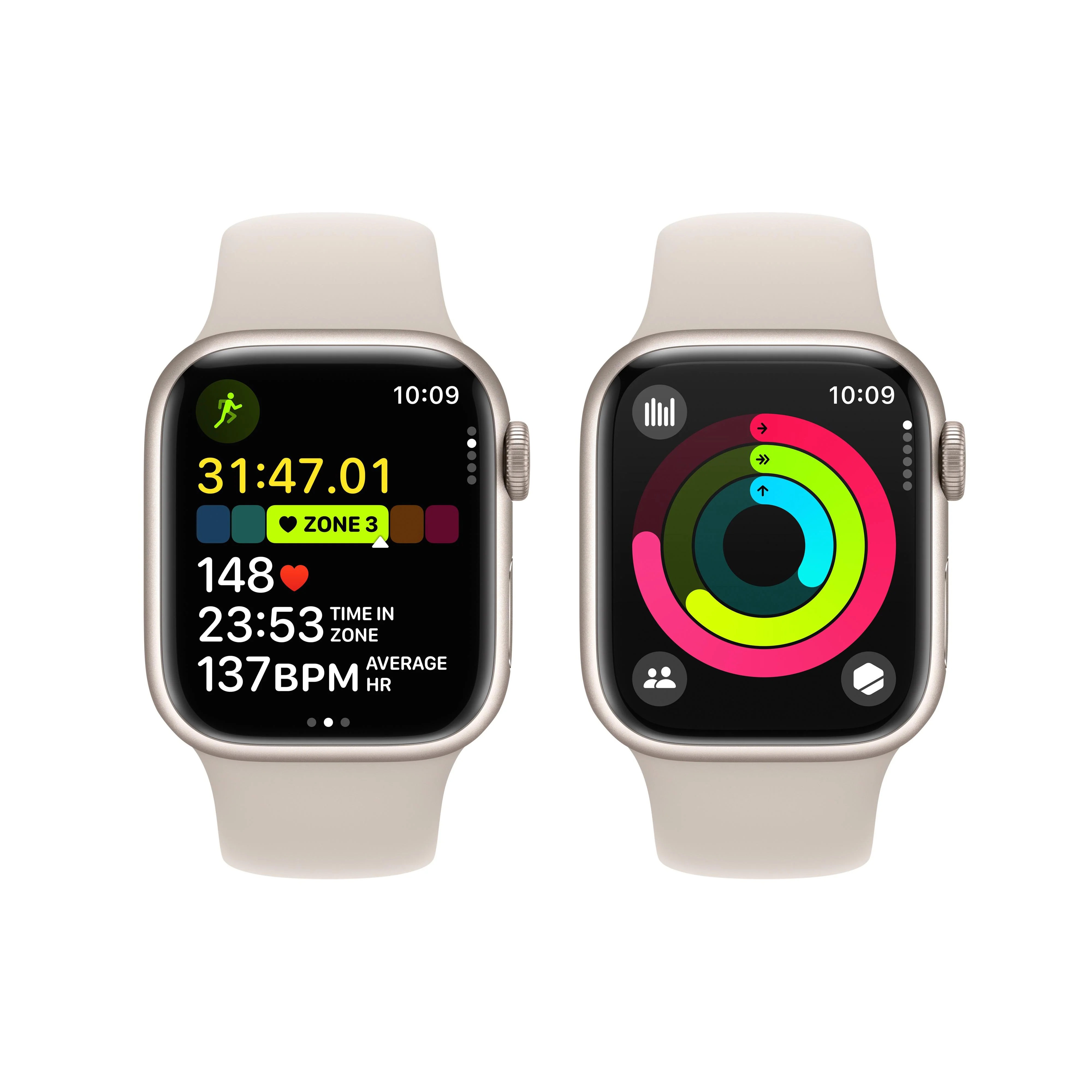 Apple Watch Series 9 GPS + Cellular 41mm Starlight Aluminum Case with Starlight Sport Band - M/L - Image 8
