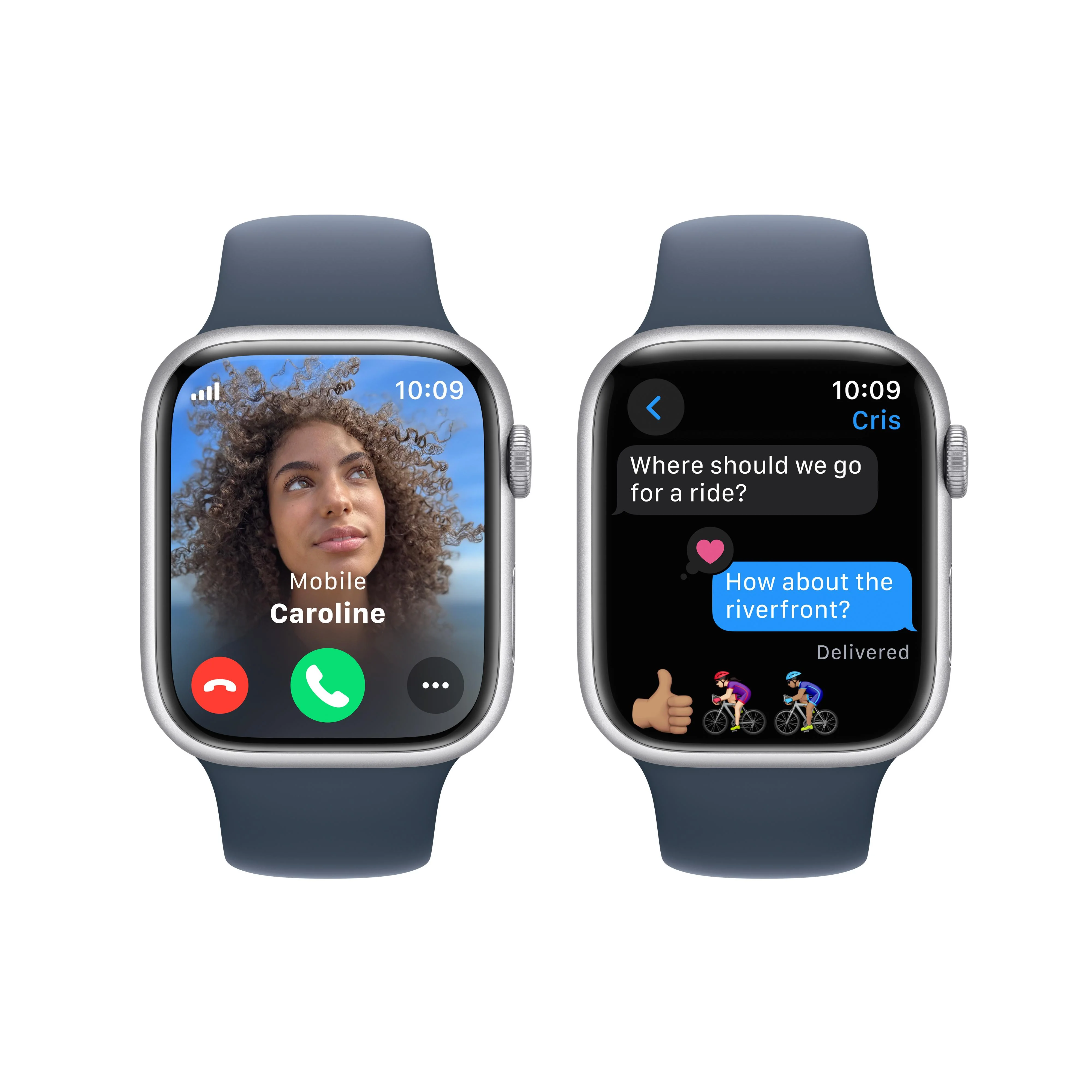 Apple Watch Series 9 GPS + Cellular 45mm Silver Aluminum Case with Storm Blue Sport Band - M/L - Image 6