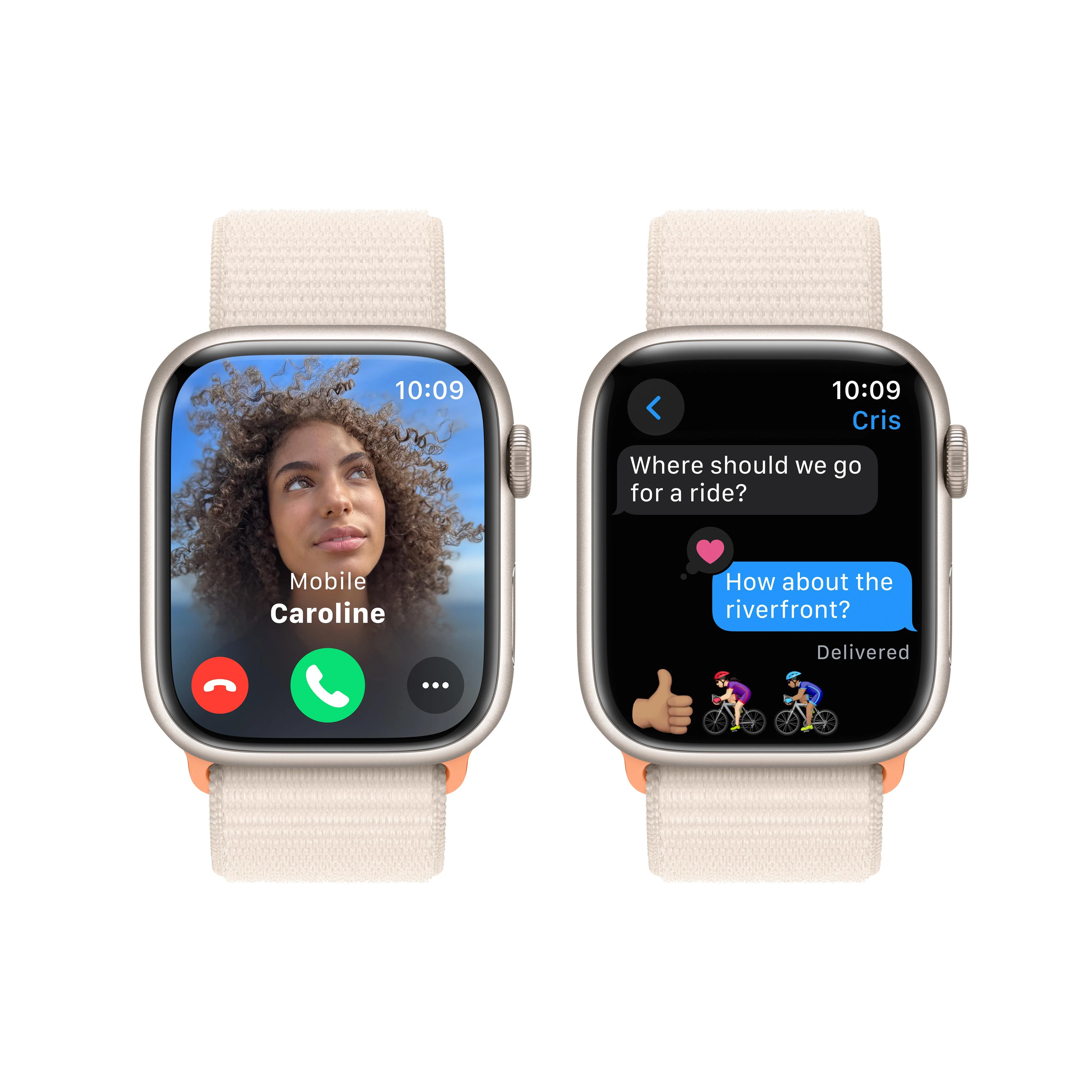 Apple Watch Series 9 GPS 45mm Starlight Aluminum Case with Starlight Sport Loop - Image 6