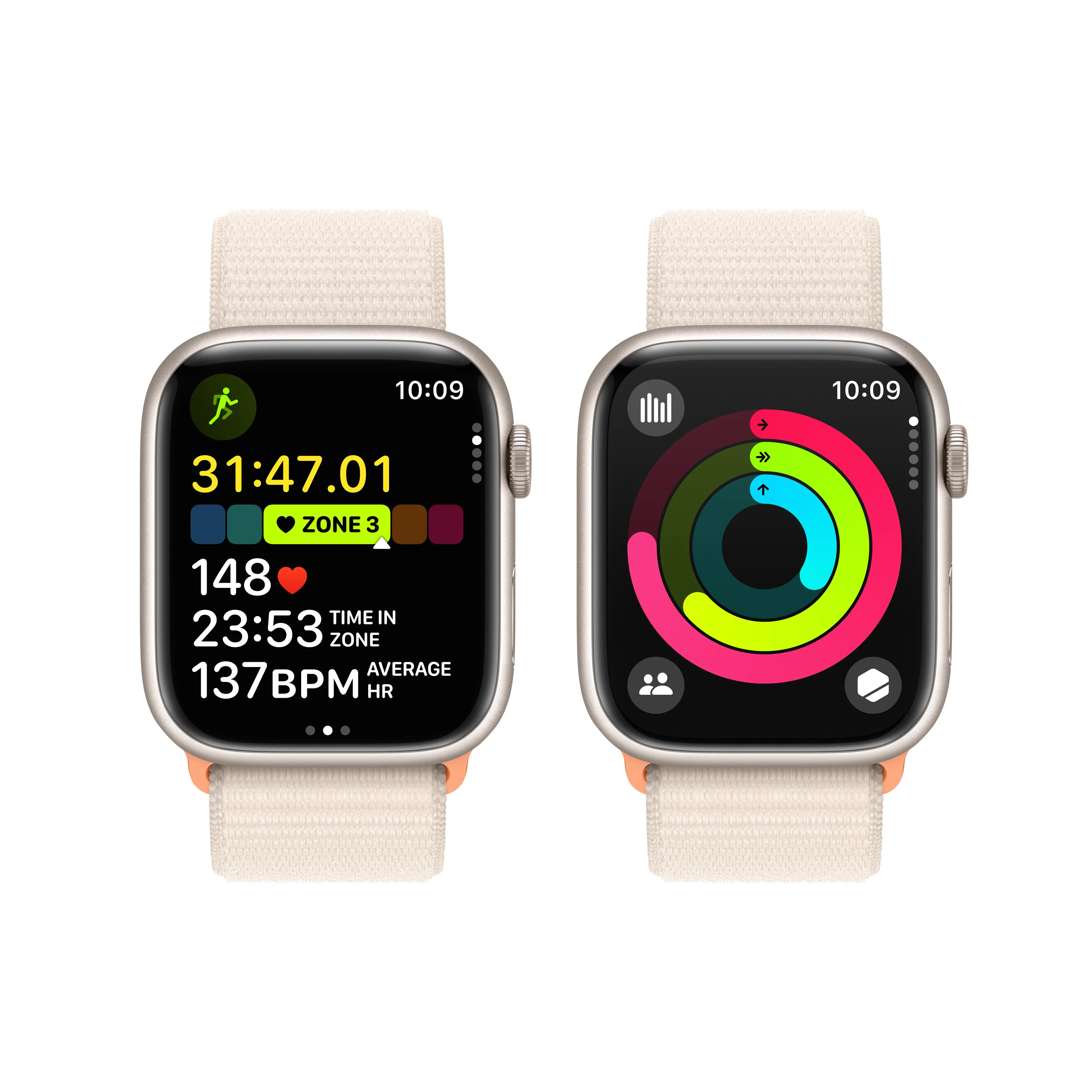 Apple Watch Series 9 GPS 45mm Starlight Aluminum Case with Starlight Sport Loop - Image 8