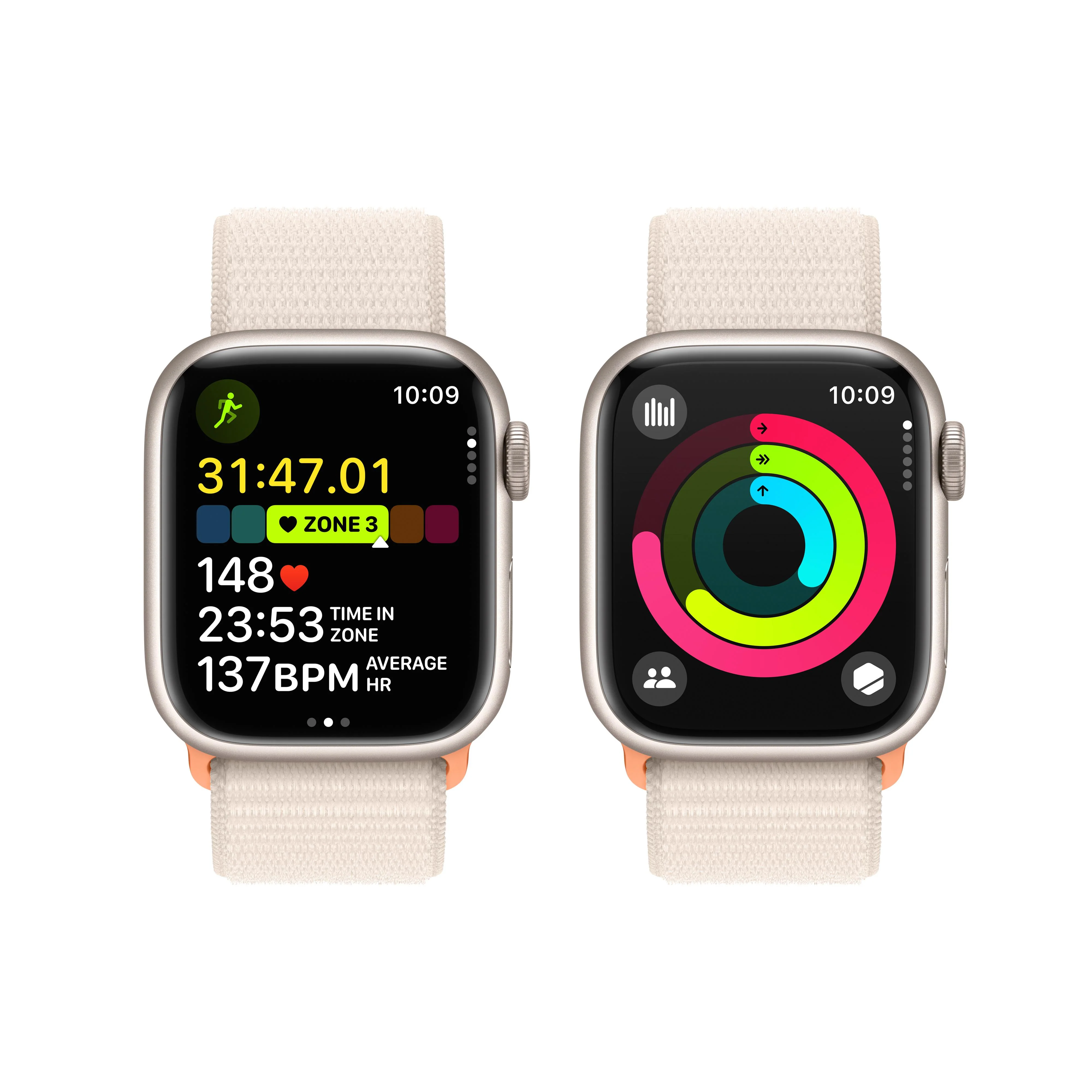 Apple Watch Series 9 GPS + Cellular 41mm Starlight Aluminum Case with Starlight Sport Loop - Image 8