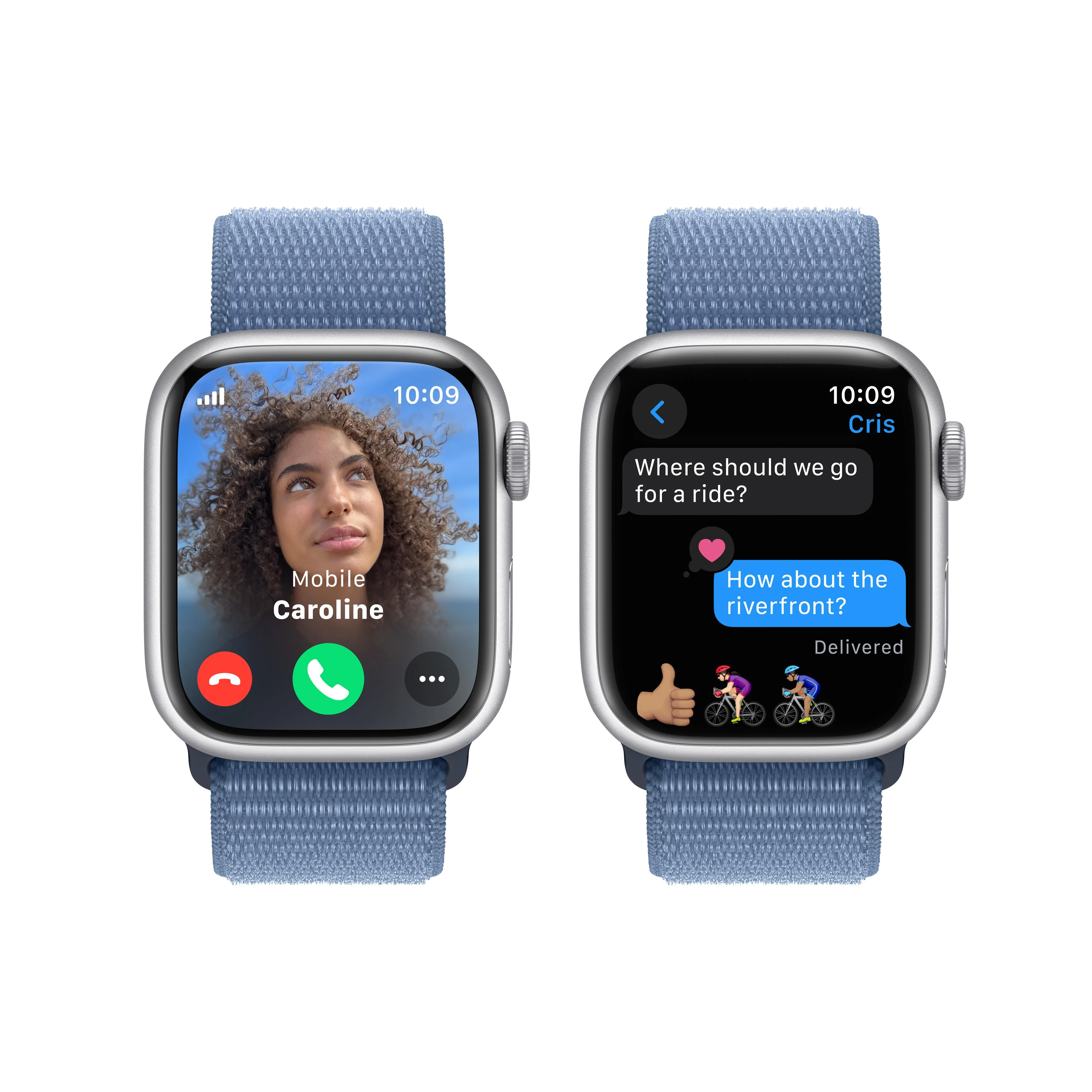 Apple Watch Series 9 GPS + Cellular 41mm Silver Aluminum Case with Winter Blue Sport Loop - Image 6