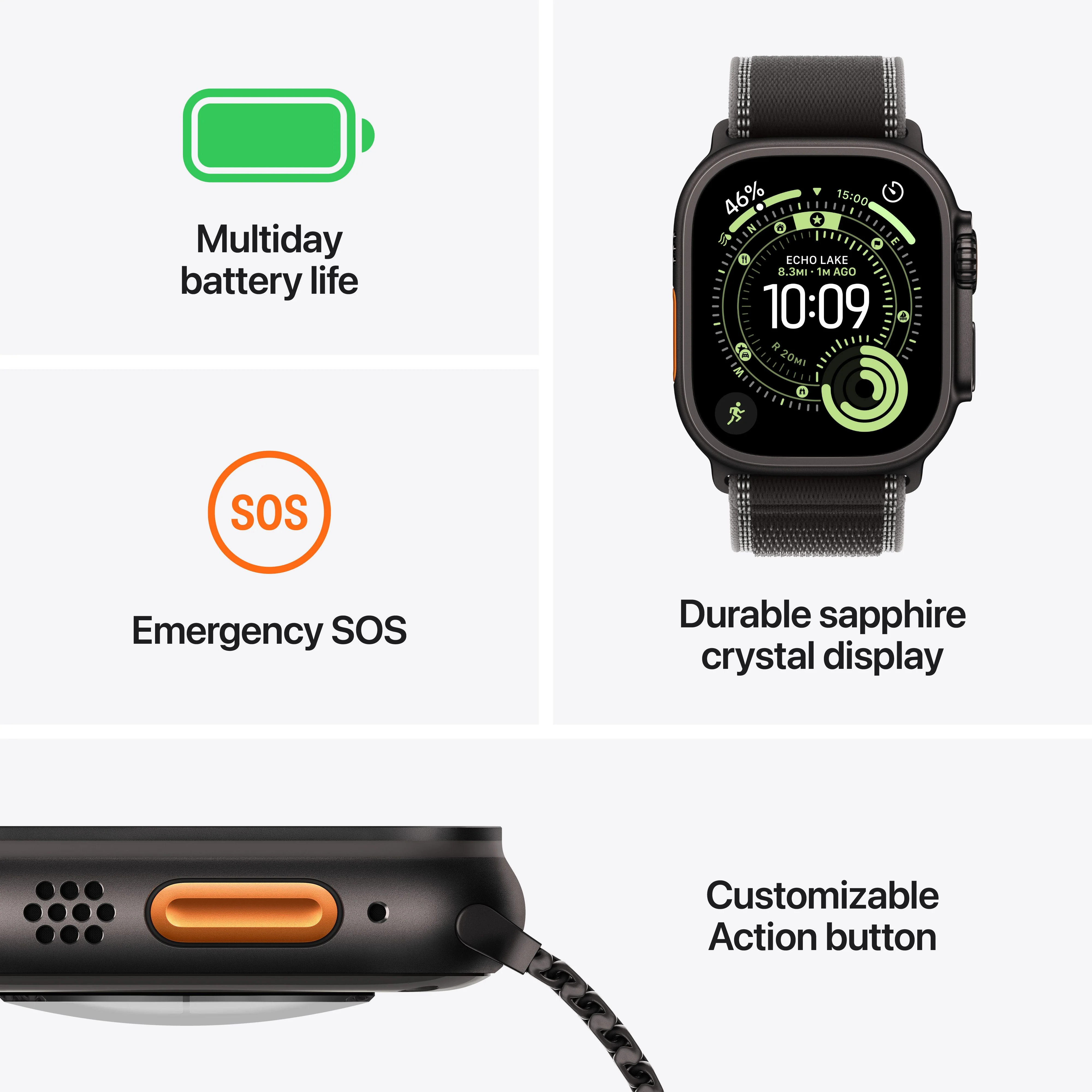Apple Watch Ultra 3 GPS + Cellular 49mm Natural Titanium Case with Blue/Bright Blue Trail Loop - M/L - Image 3