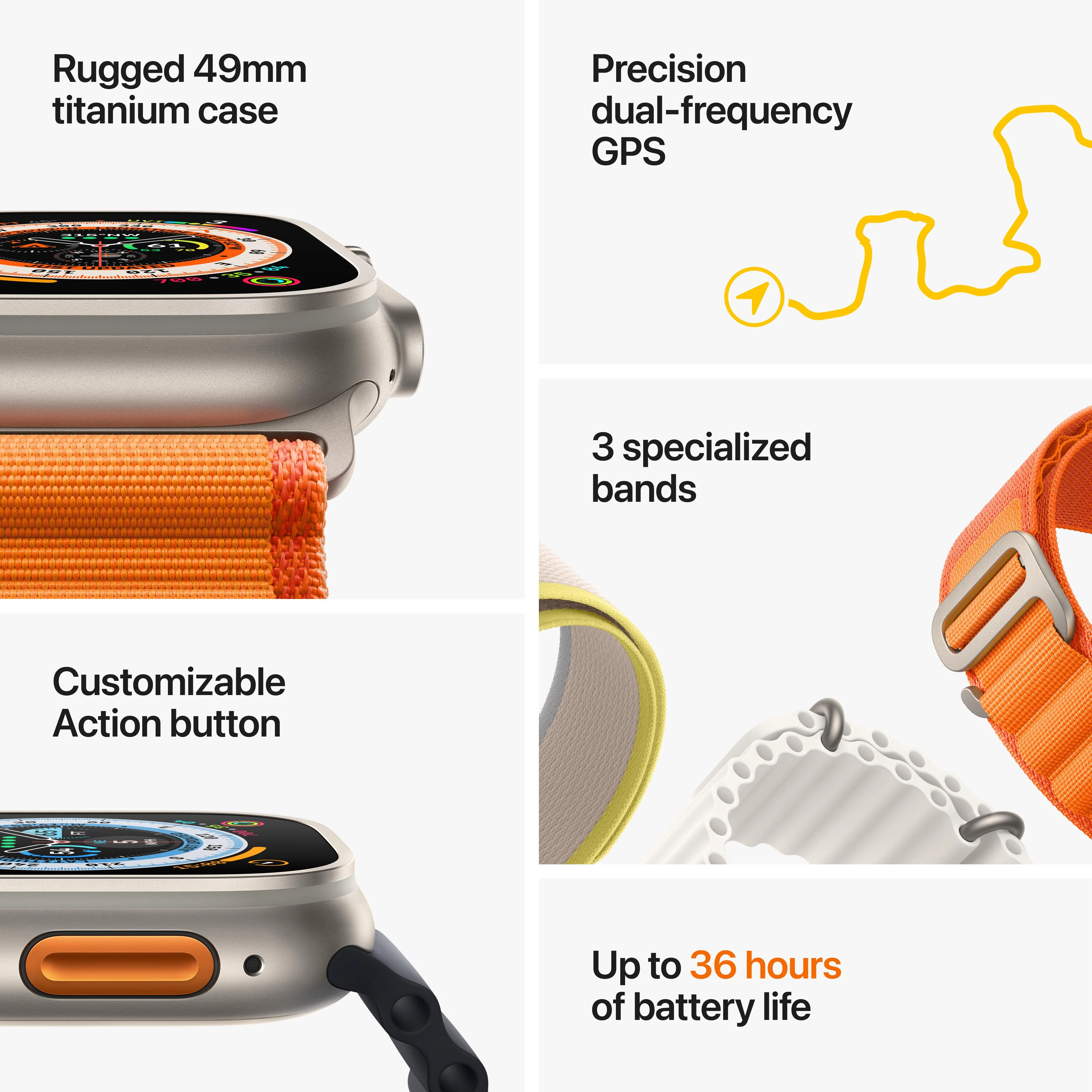 Apple Watch Ultra GPS + Cellular, 49mm Titanium Case with Yellow/Beige Trail Loop - S/M - Image 7