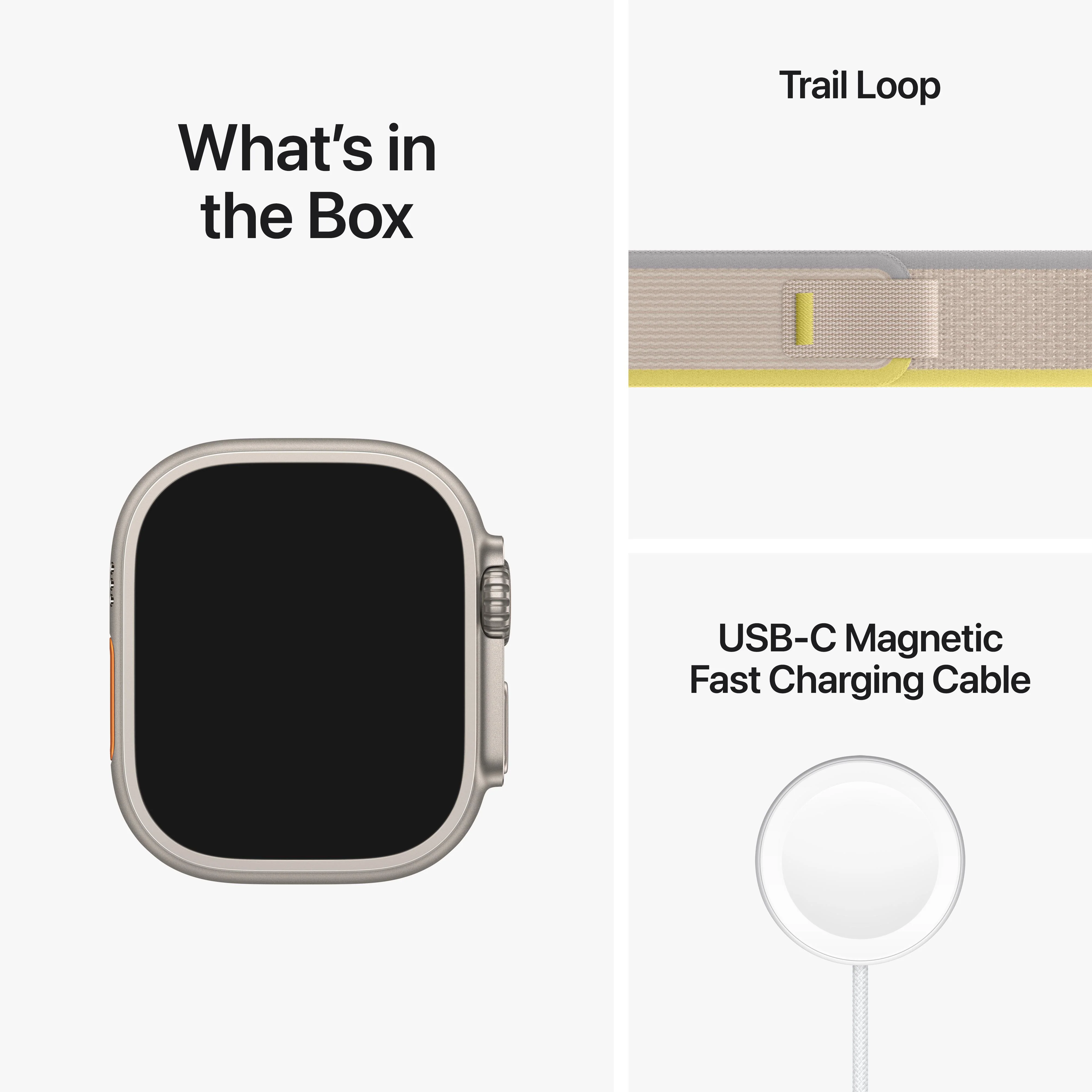 Apple Watch Ultra GPS + Cellular, 49mm Titanium Case with Yellow/Beige Trail Loop - S/M - Image 8