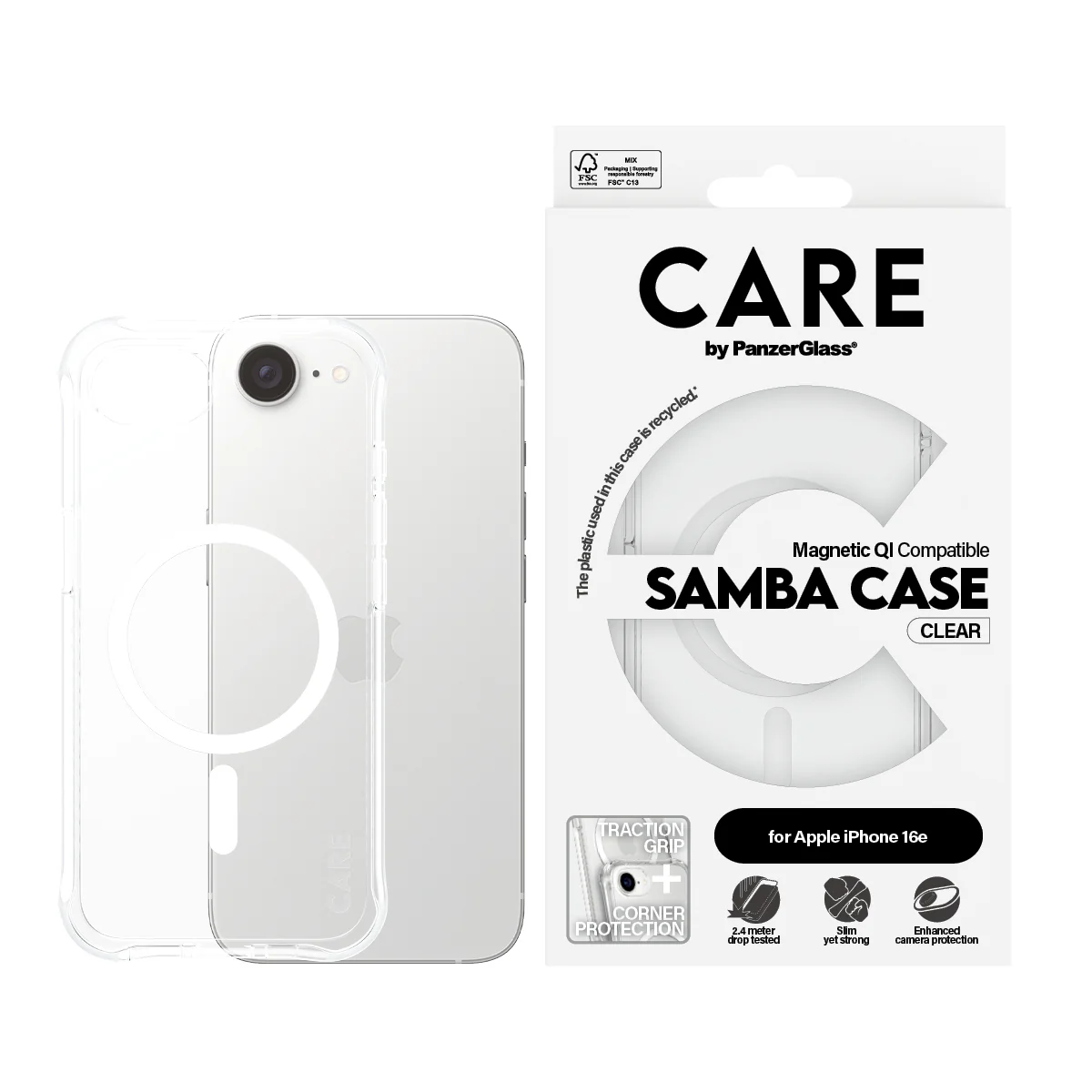 CARE BY PANZERGLASS Fashionable Samba MagSafe Case for iPhone 17e / 16e - Clear/White - Image 3