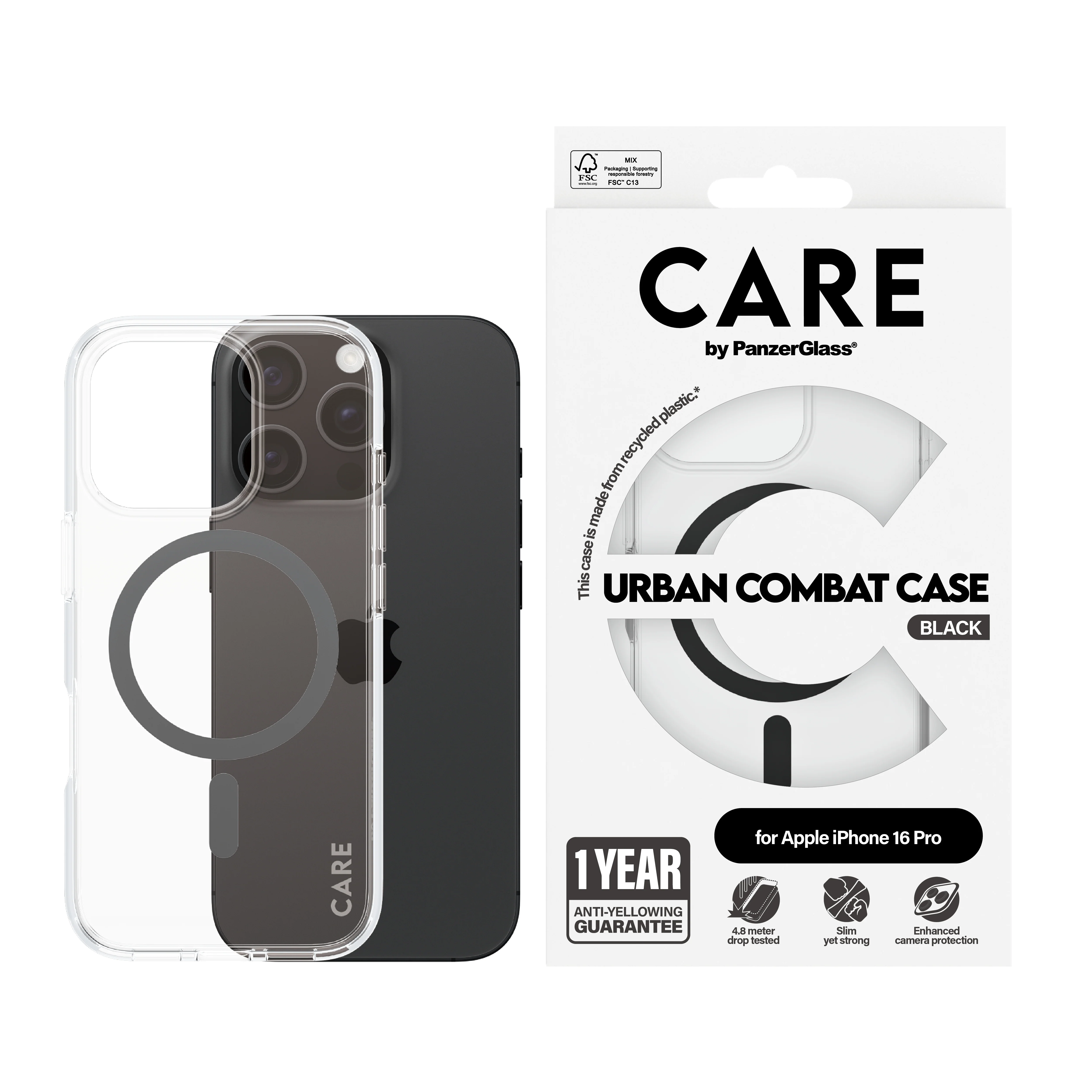 CARE BY PANZERGLASS Flagship Hard MagSafe Case for iPhone 16 Pro - Clear/Black - Image 3