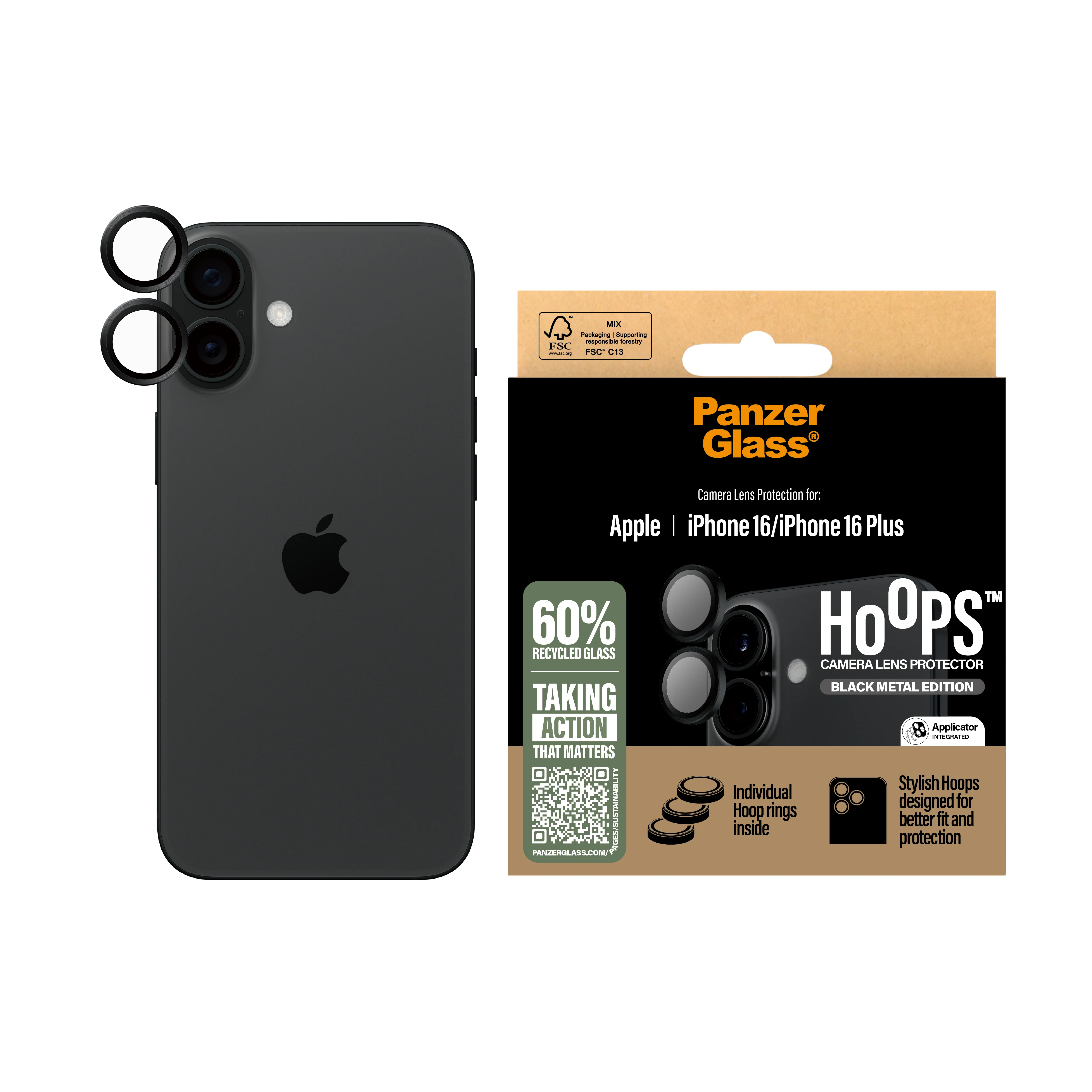 PANZERGLASS Hoops Camera Lens Protector iPhone 16 / 16 Plus - Black - Image 2