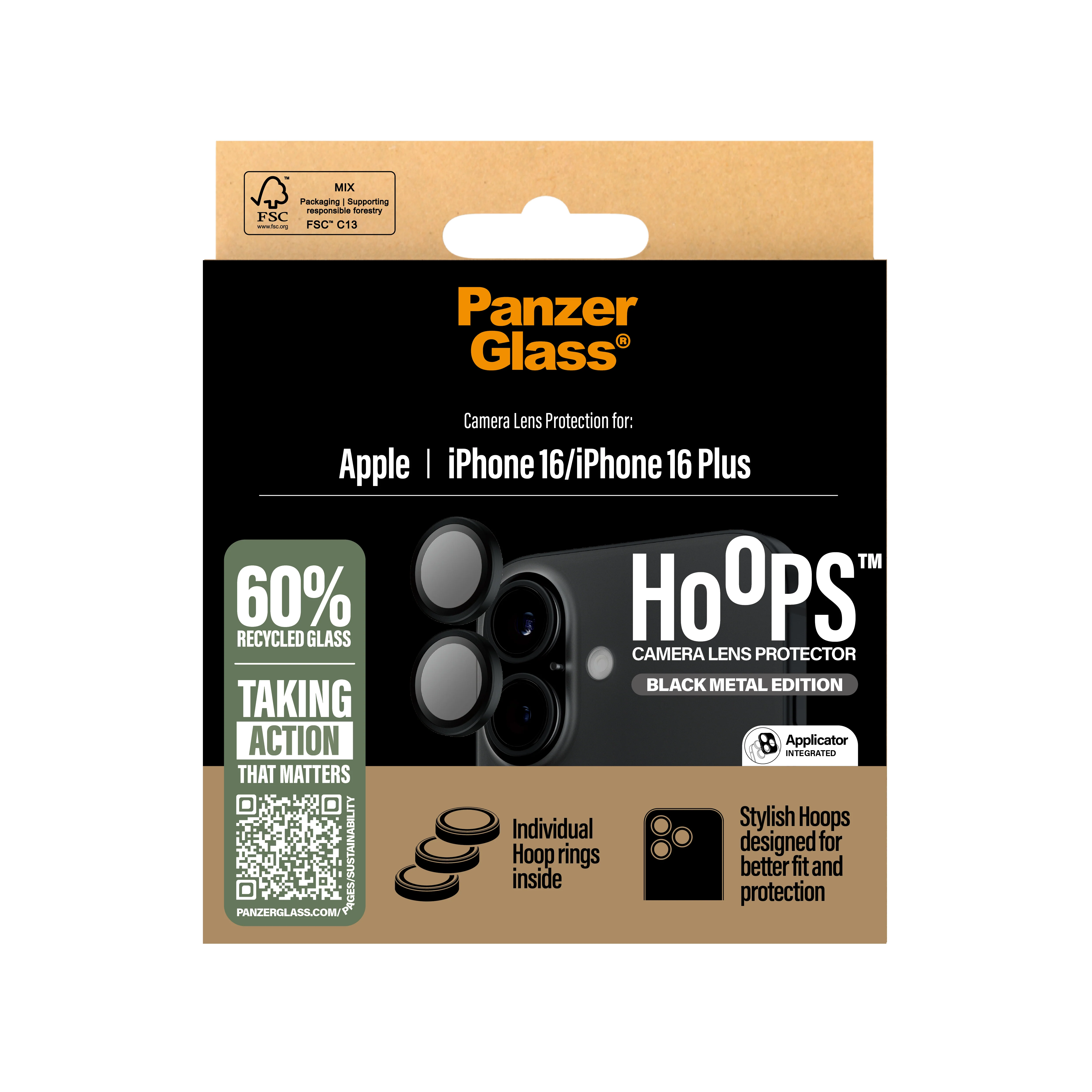 PANZERGLASS Hoops Camera Lens Protector iPhone 16 / 16 Plus - Black - Image 3