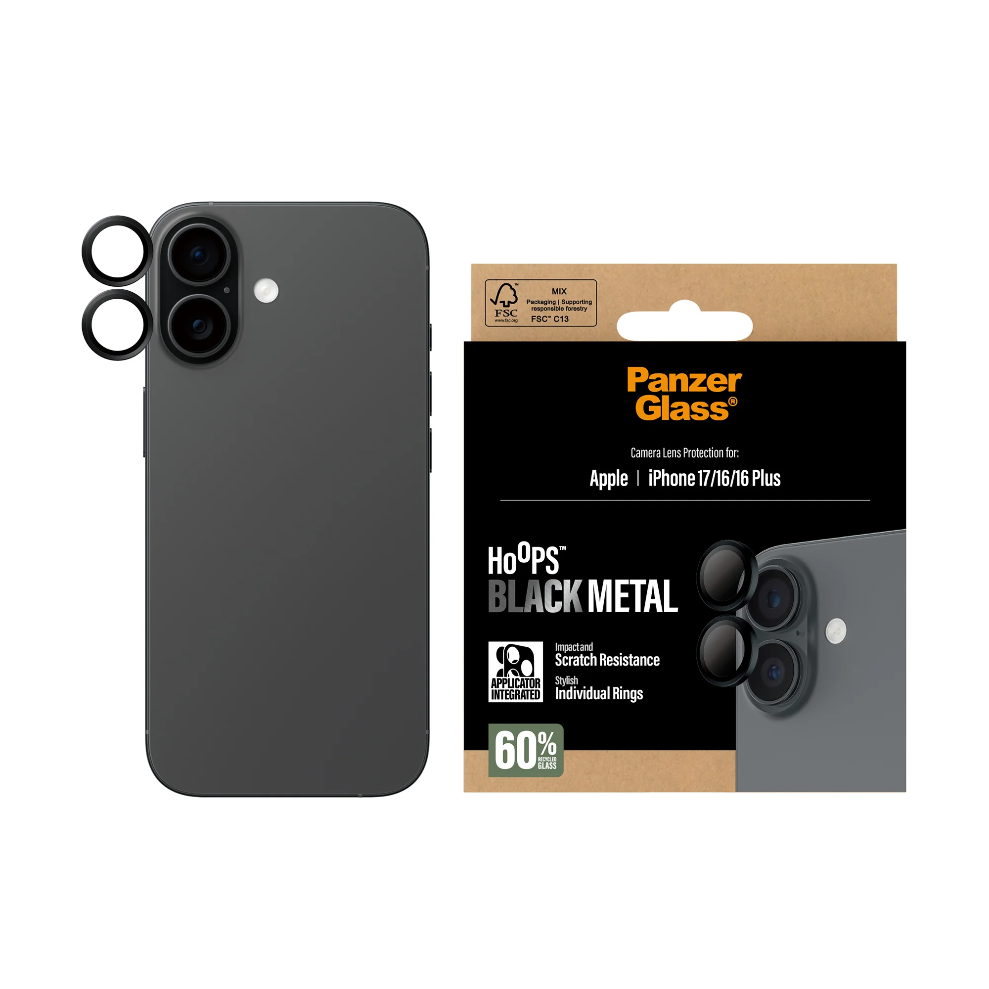 PANZERGLASS Hoops Camera Lens Protector iPhone 17 / 16 / 16 Plus - Black