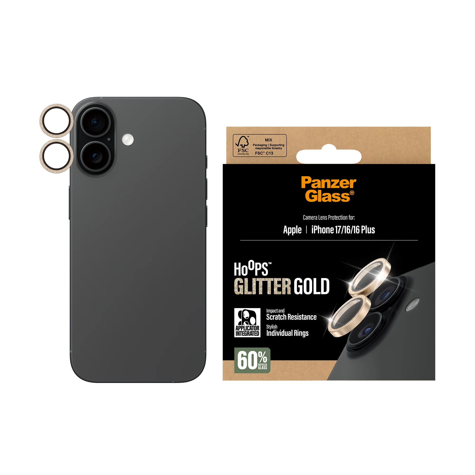 PANZERGLASS Hoops Camera Lens Protector iPhone 17 / 16 / 16 Plus - Gold