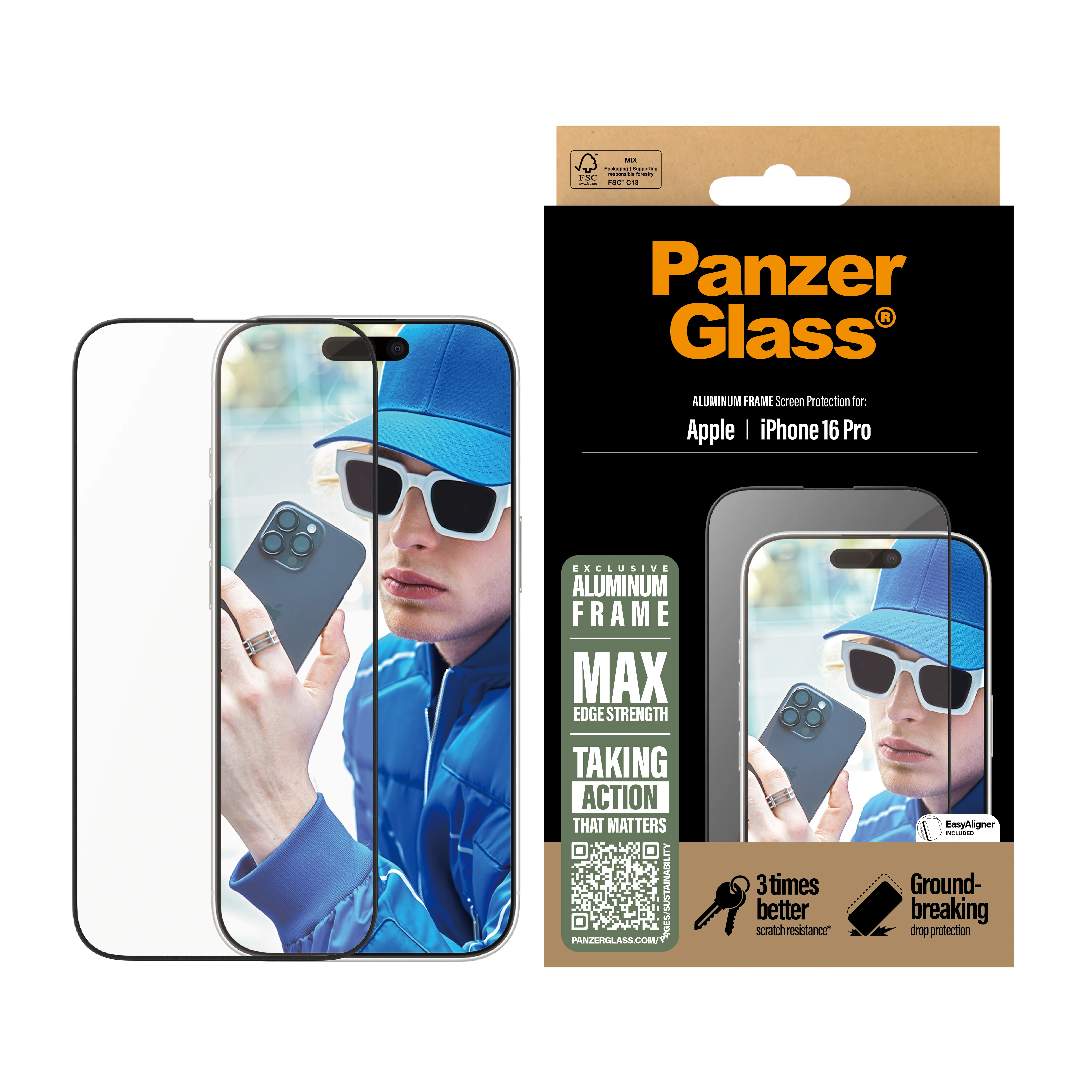 PANZERGLASS Ultra-Wide Fit Aluminum Frame Screen Protector for iPhone 16 Pro - Clear - Image 2