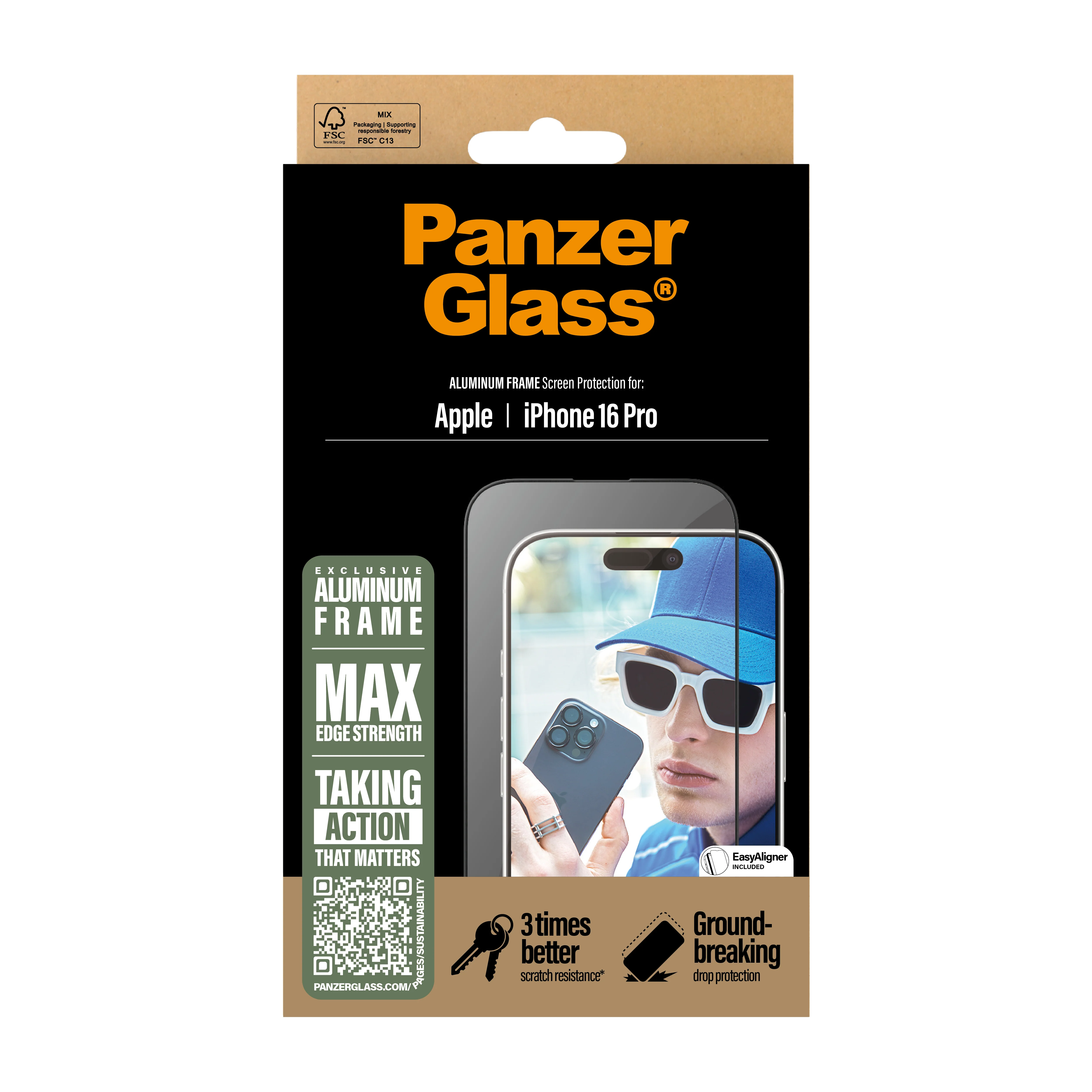 PANZERGLASS Ultra-Wide Fit Aluminum Frame Screen Protector for iPhone 16 Pro - Clear - Image 3