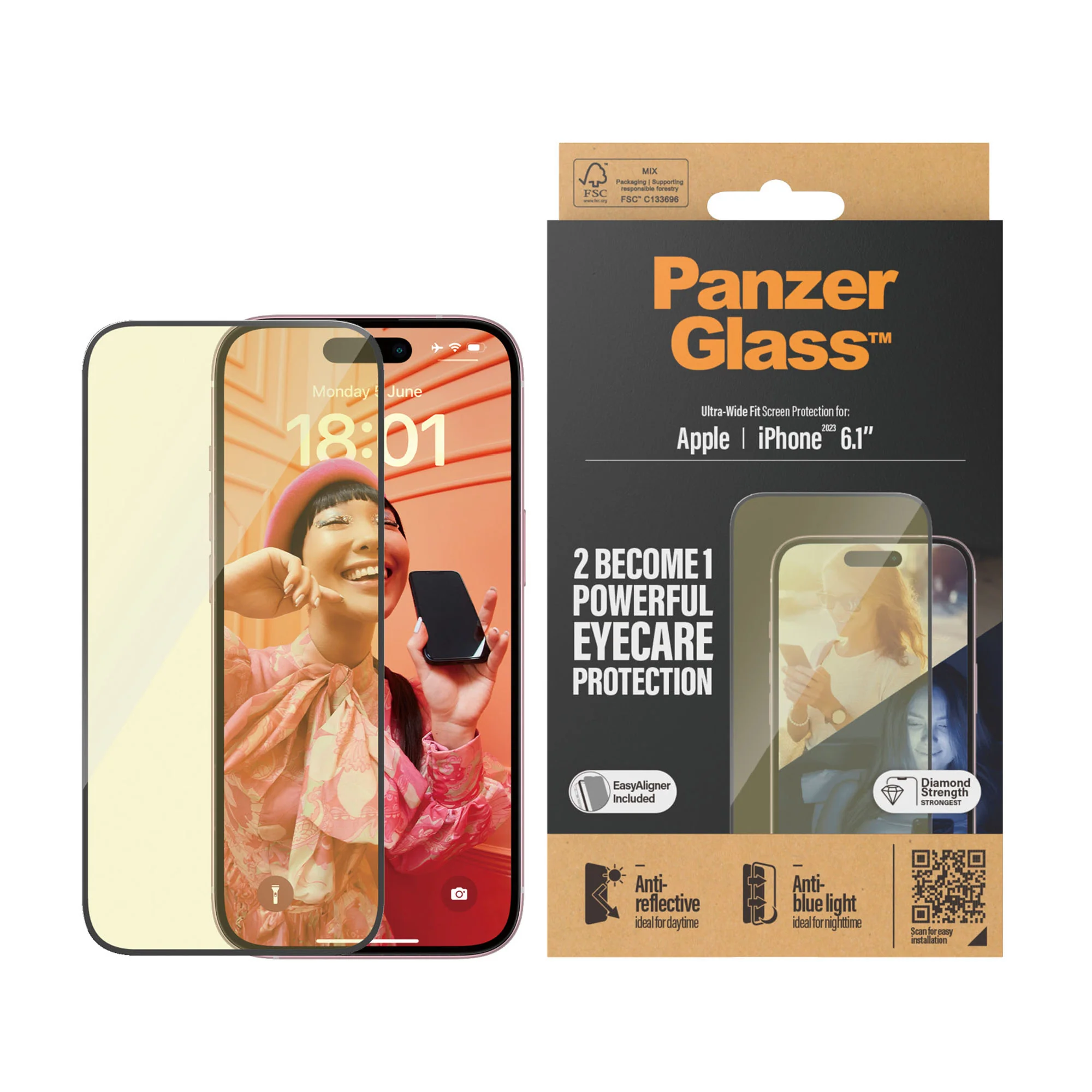 PANZERGLASS Ultra-Wide Fit Eyecare Screen Protection for iPhone 15 - Clear - Image 4