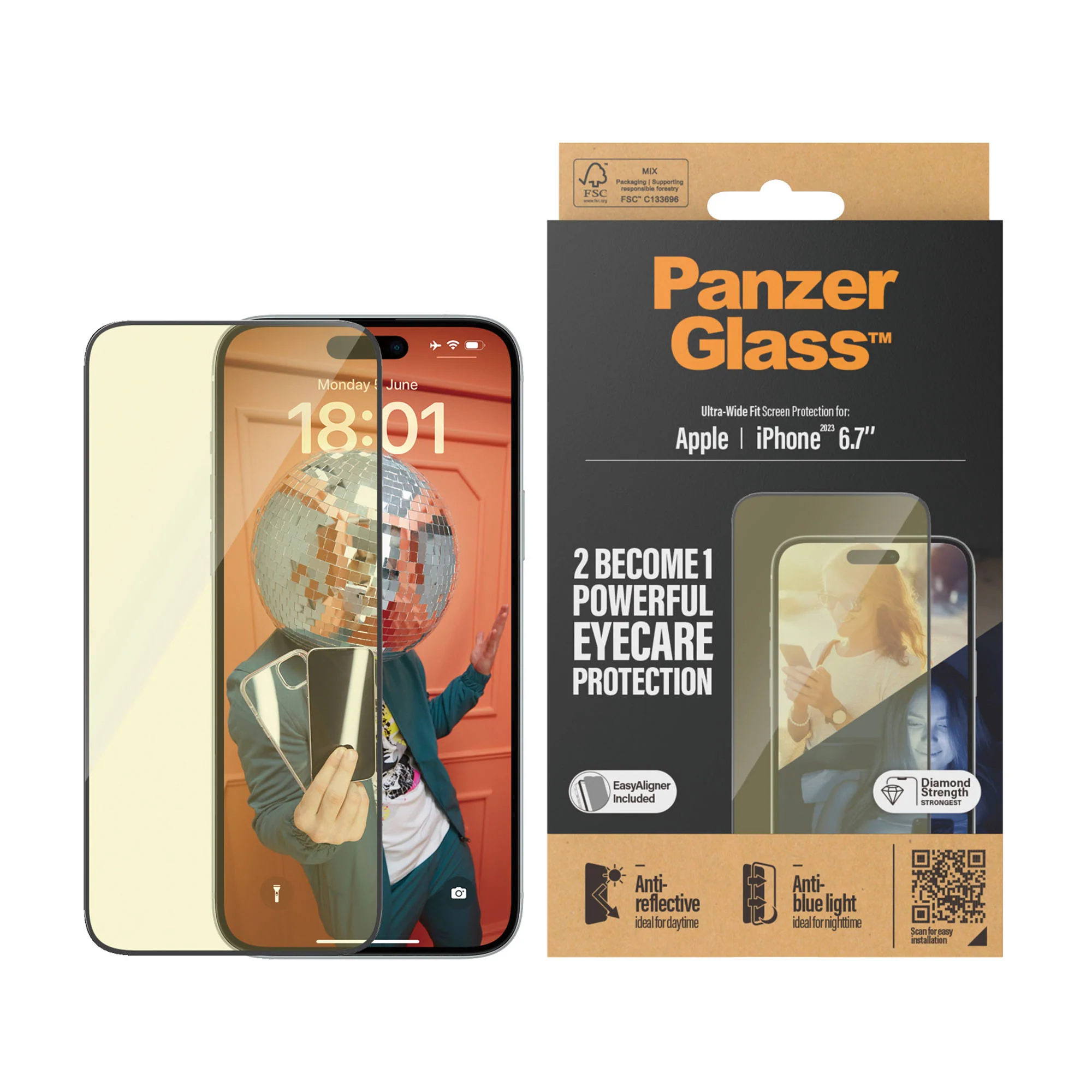 PANZERGLASS Ultra-Wide Fit Eyecare Screen Protection for iPhone 15 Plus - Clear - Image 3
