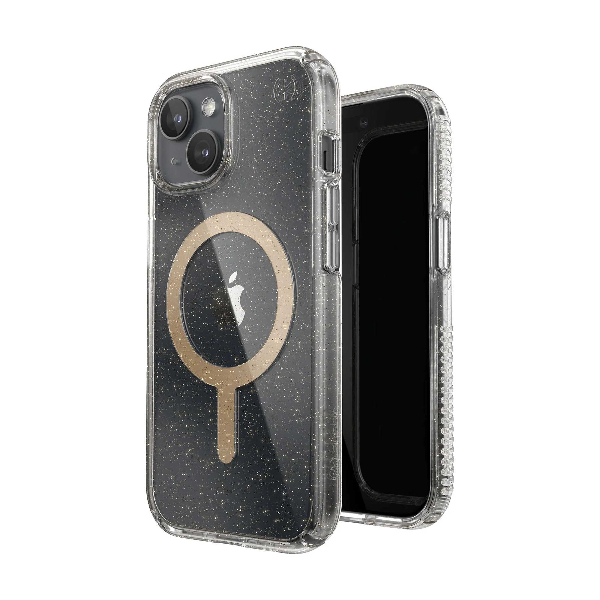 SPECK Presidio Lux Glitter with MagSafe for iPhone 15 - Clear/Gold Glitter/Beige Sweater - Image 4