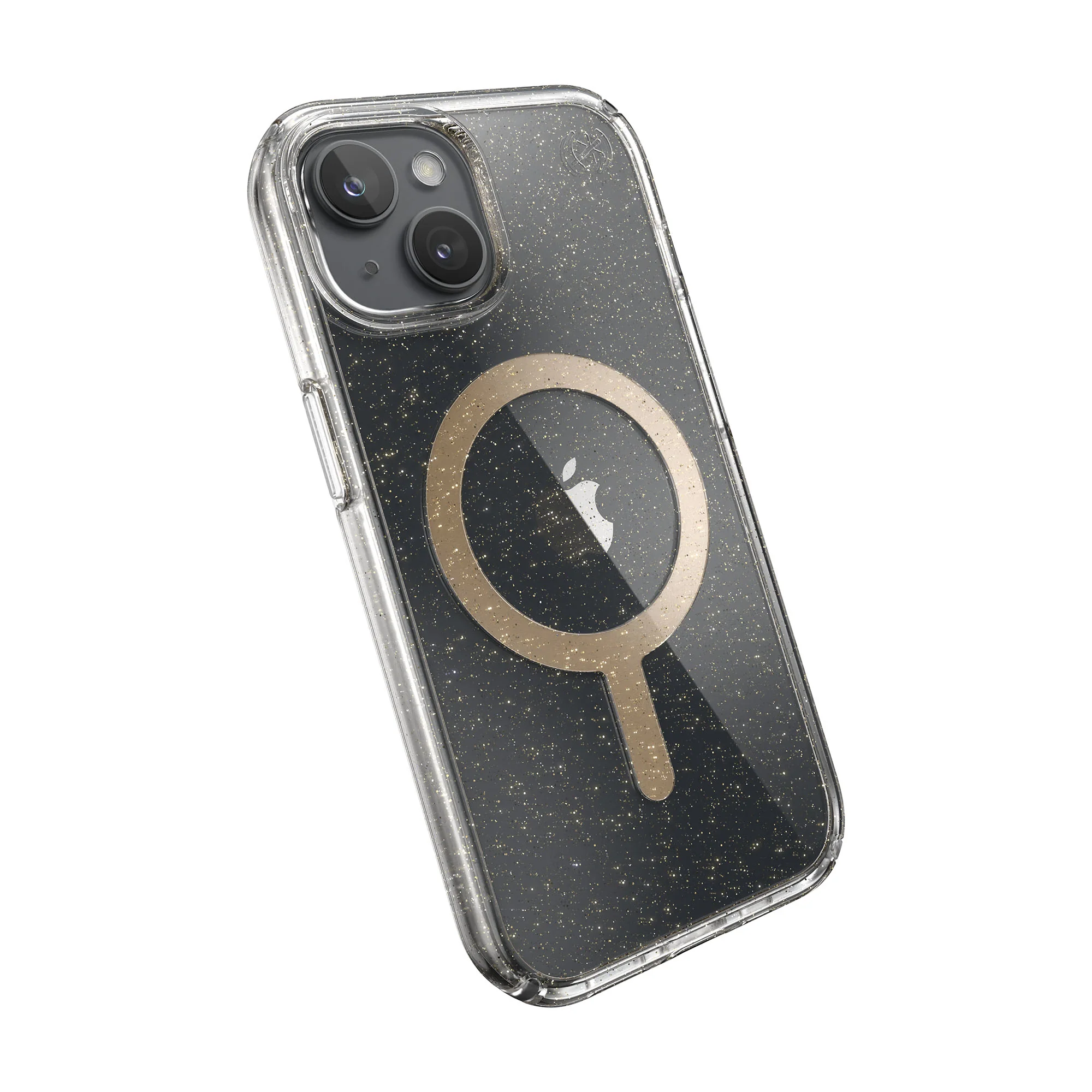 SPECK Presidio Lux Glitter with MagSafe for iPhone 15 - Clear/Gold Glitter/Beige Sweater - Image 5