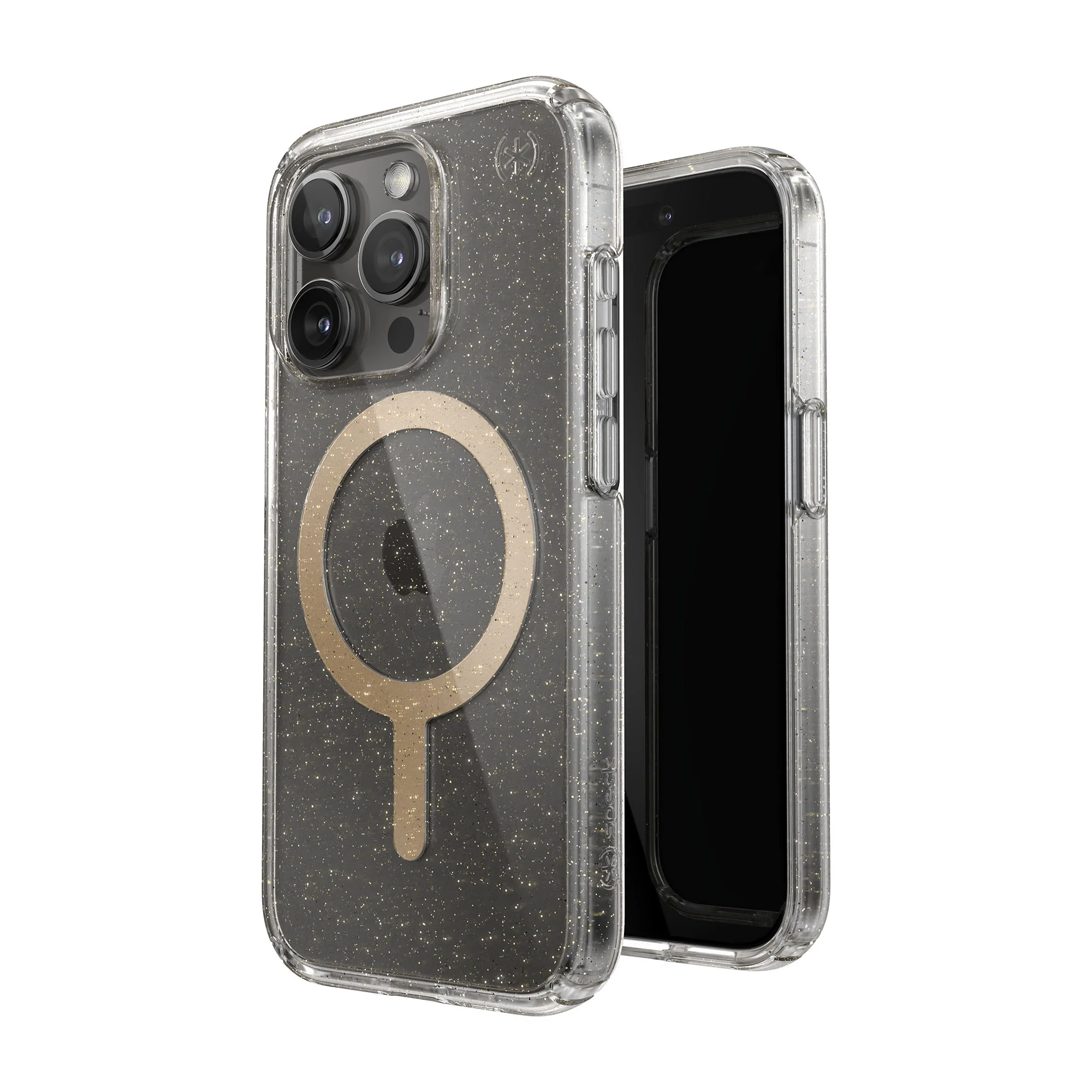 SPECK Presidio Lux Glitter with MagSafe for iPhone 15 Pro - Clear/Gold Glitter/Beige Sweater - Image 4