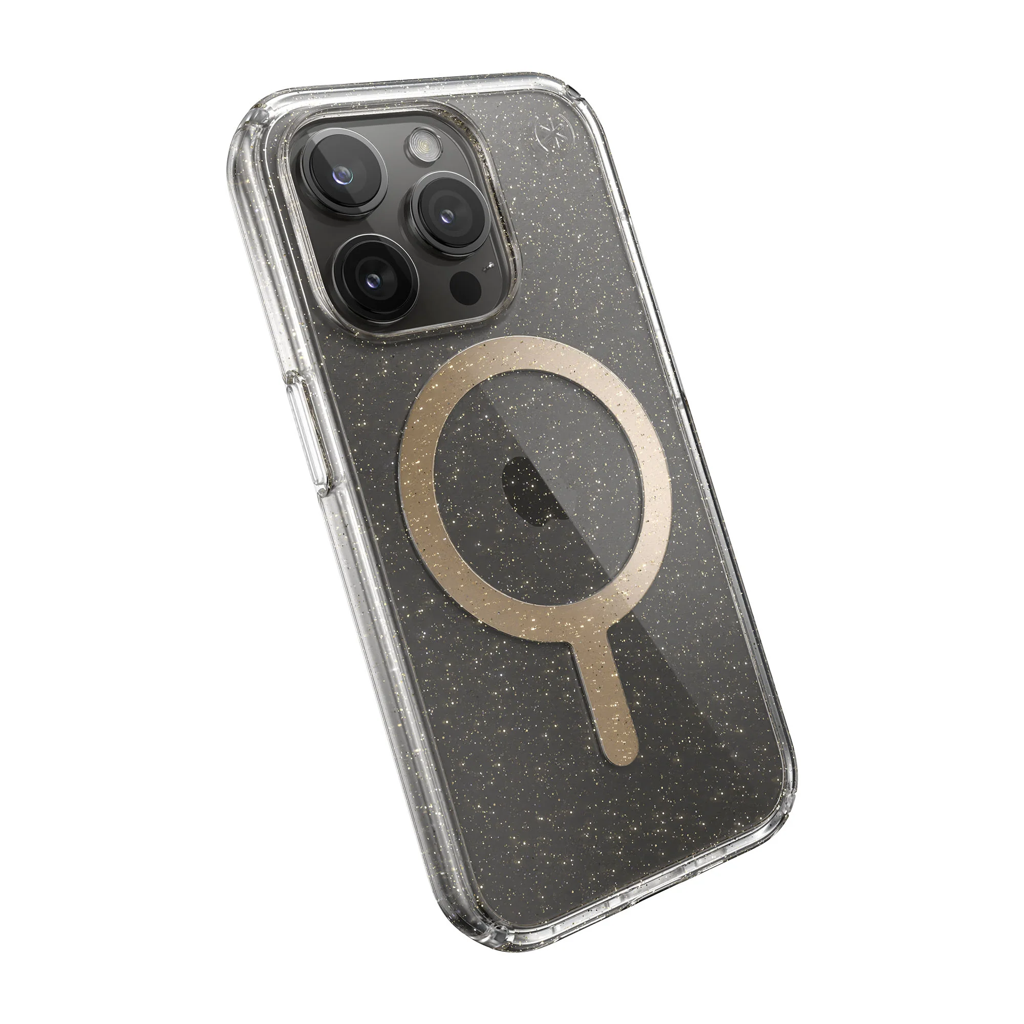 SPECK Presidio Lux Glitter with MagSafe for iPhone 15 Pro - Clear/Gold Glitter/Beige Sweater - Image 5